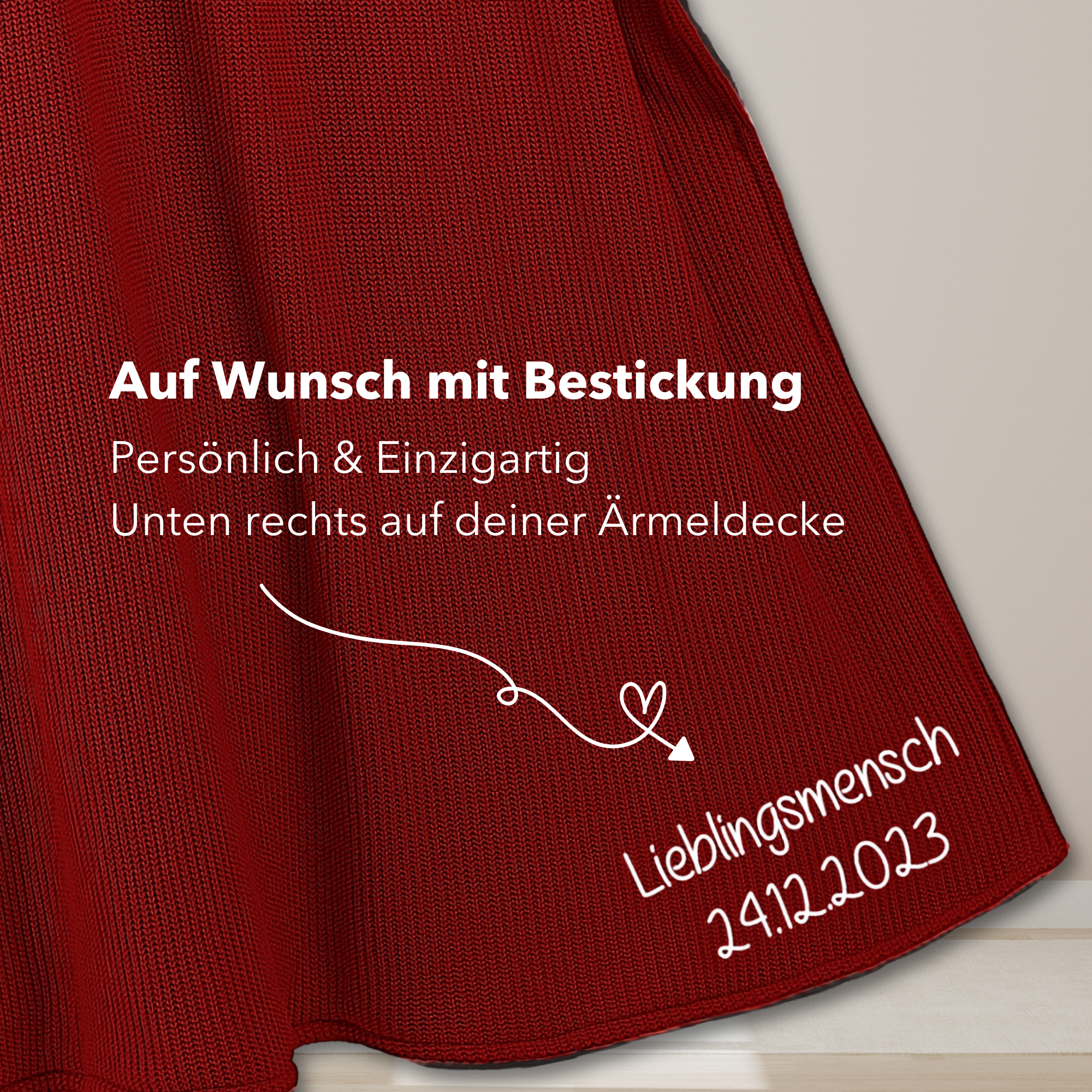 Kuscheldecke mit Ärmeln · Baumwollstrick · Weinrot