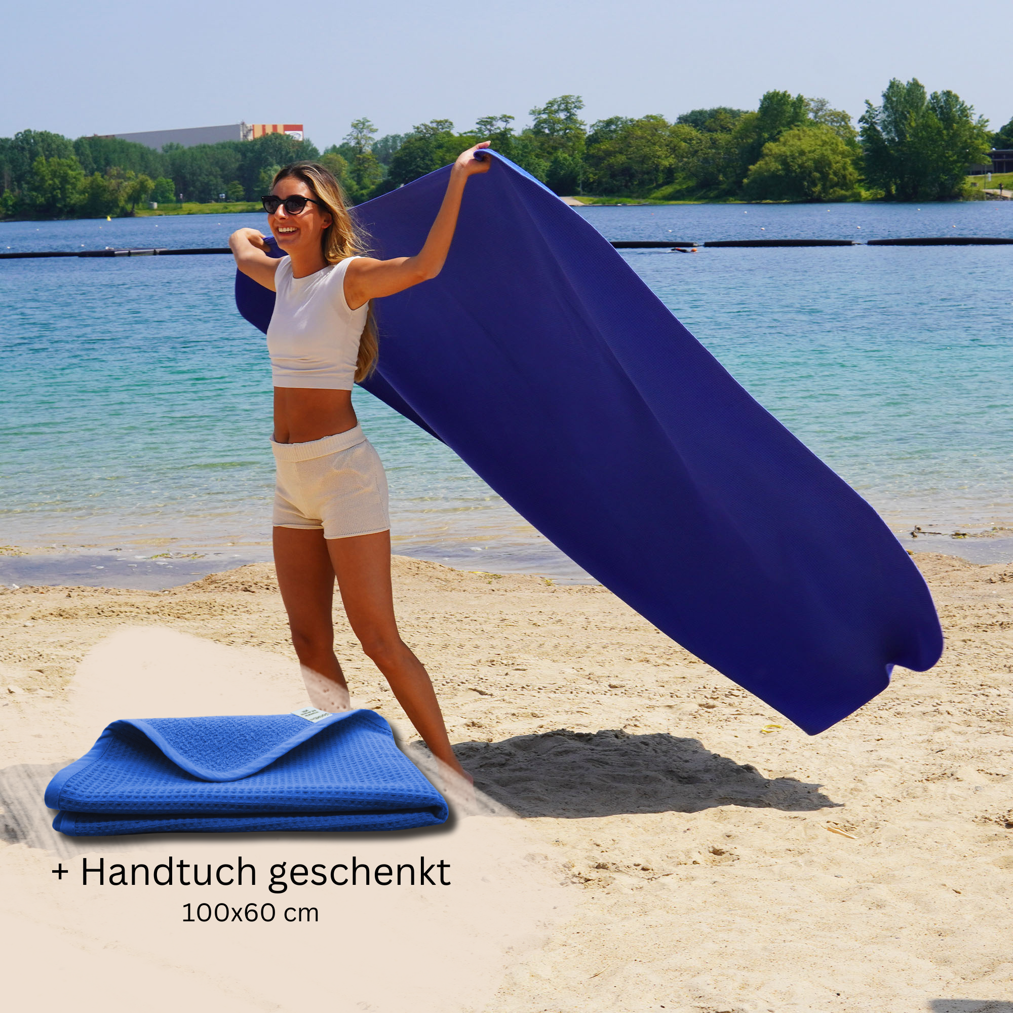 Strandhandtuch XL aus 100% Baumwolle • 145 x 200 cm • Azurblau