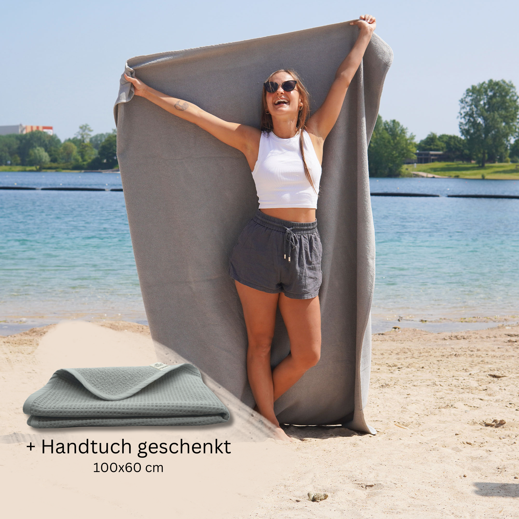 Strandhandtuch XL aus 100% Baumwolle • 145 x 200 cm • Steingrau