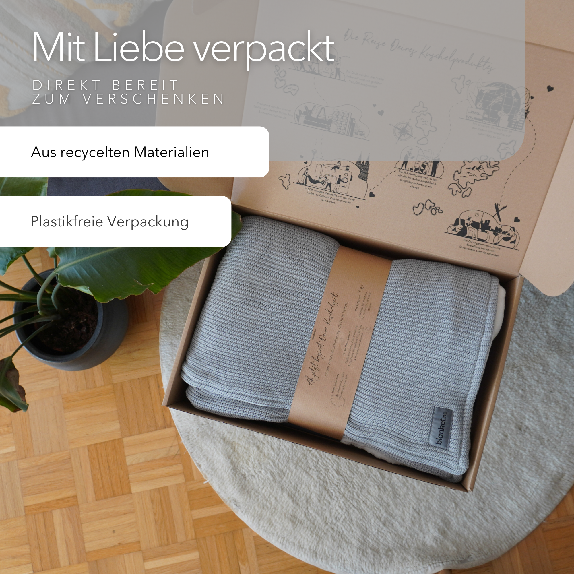 Kuscheldecke mit Baumwollstrick • Grau-Gletschergrau