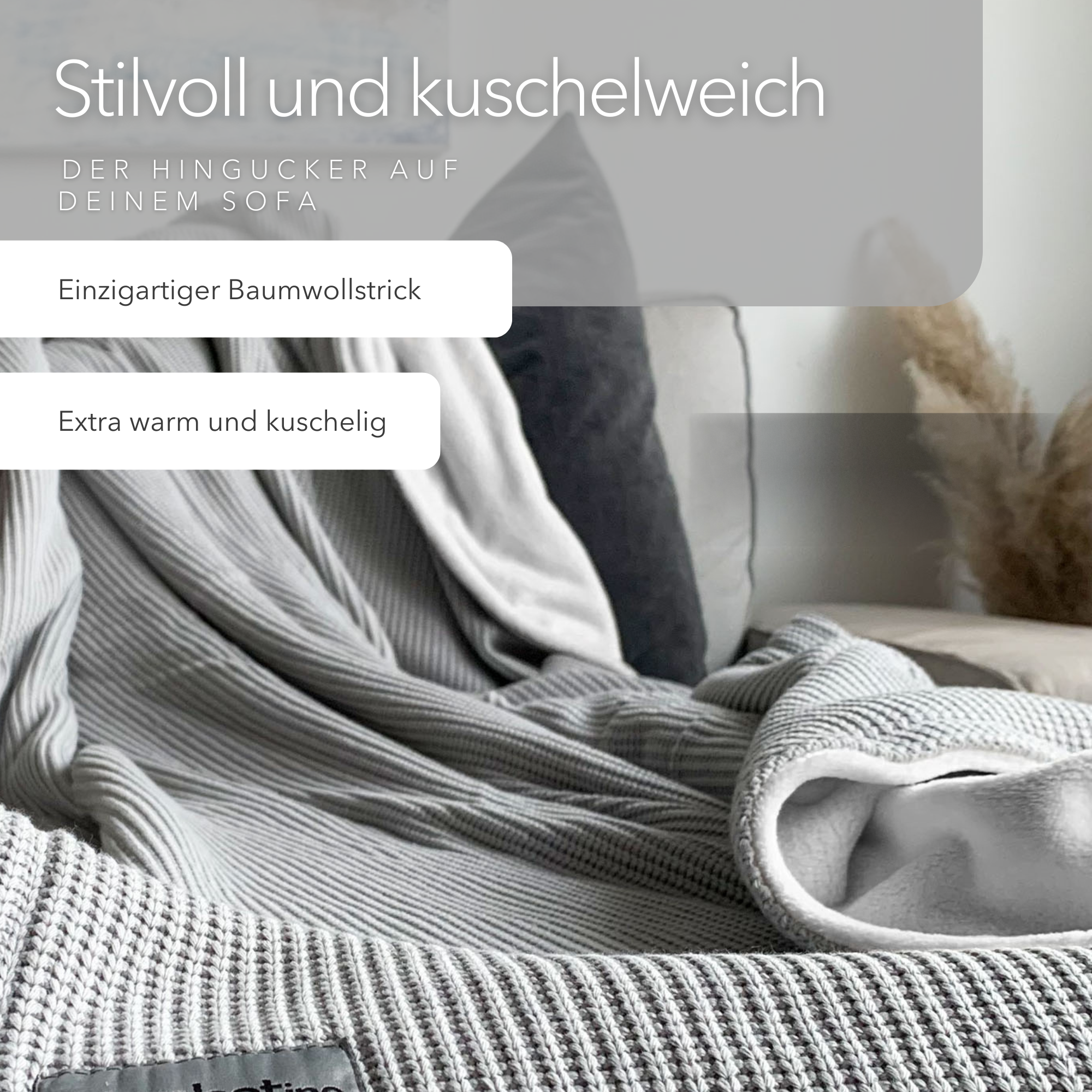 Kuscheldecke mit Baumwollstrick • Grau-Gletschergrau
