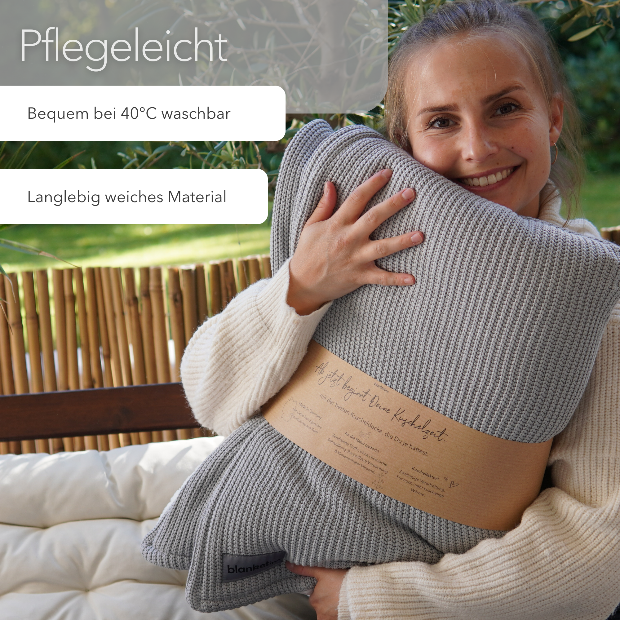 Kuscheldecke mit Baumwollstrick • Grau-Gletschergrau