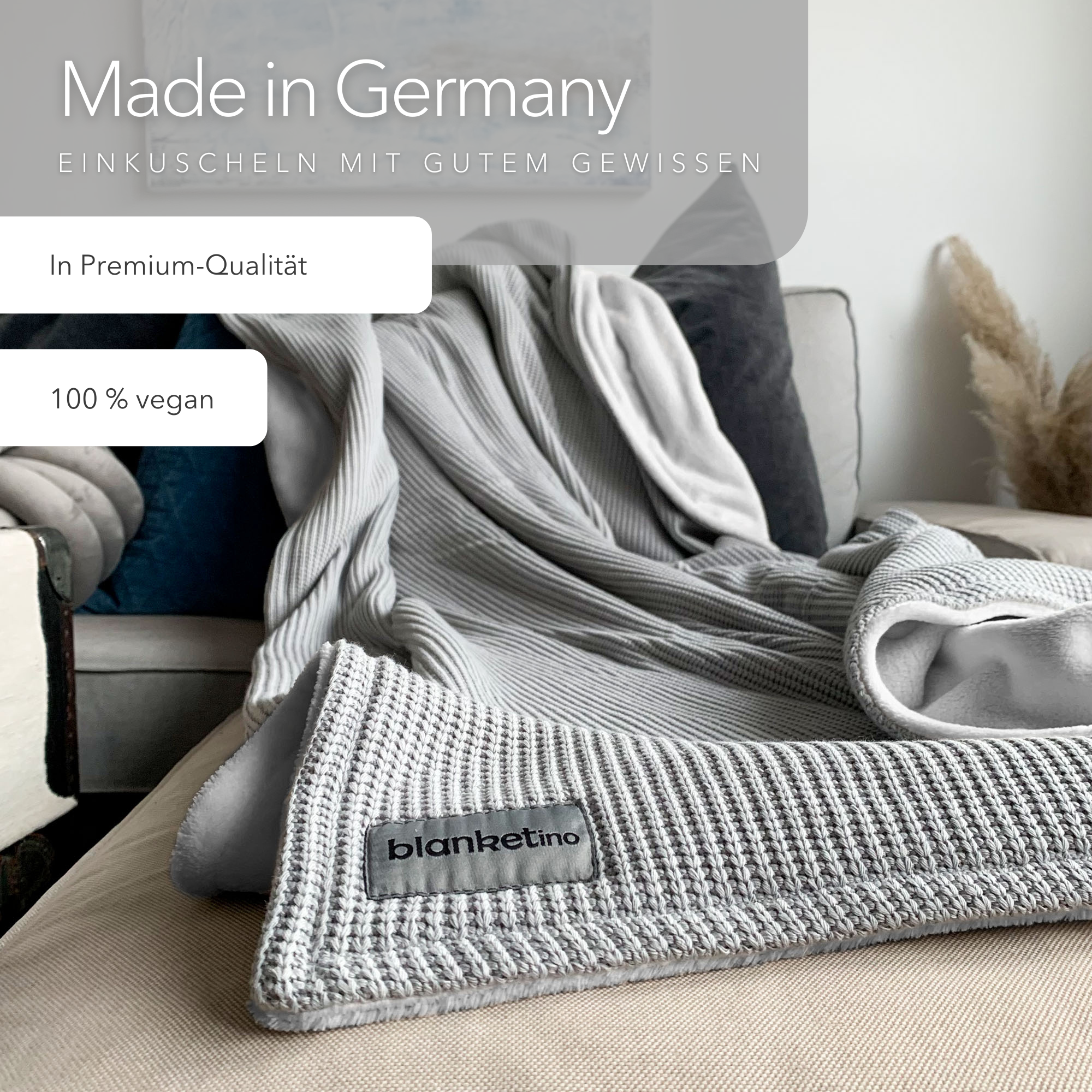 Kuscheldecke mit Baumwollstrick • Grau-Gletschergrau