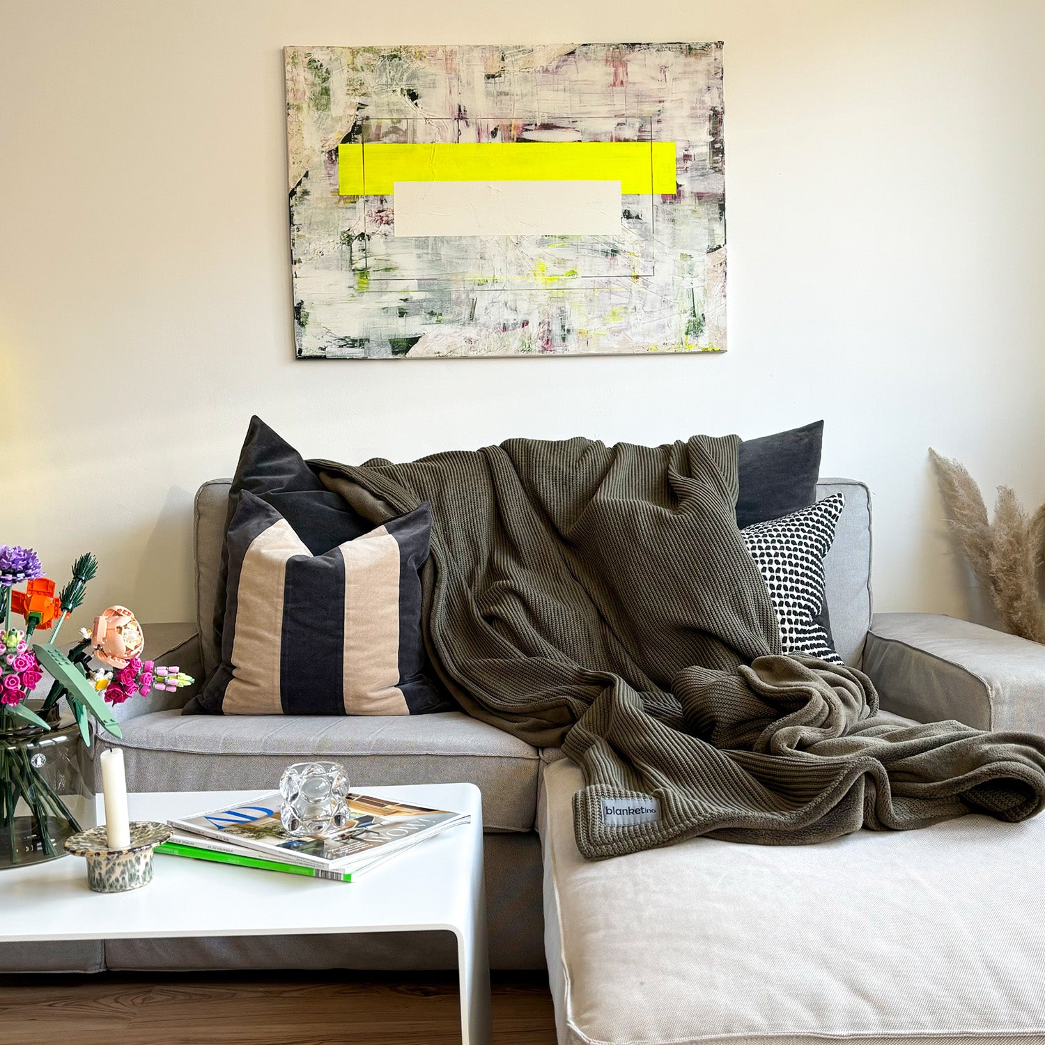 Kuscheldecke mit Baumwollstrick · Dunkelgrün