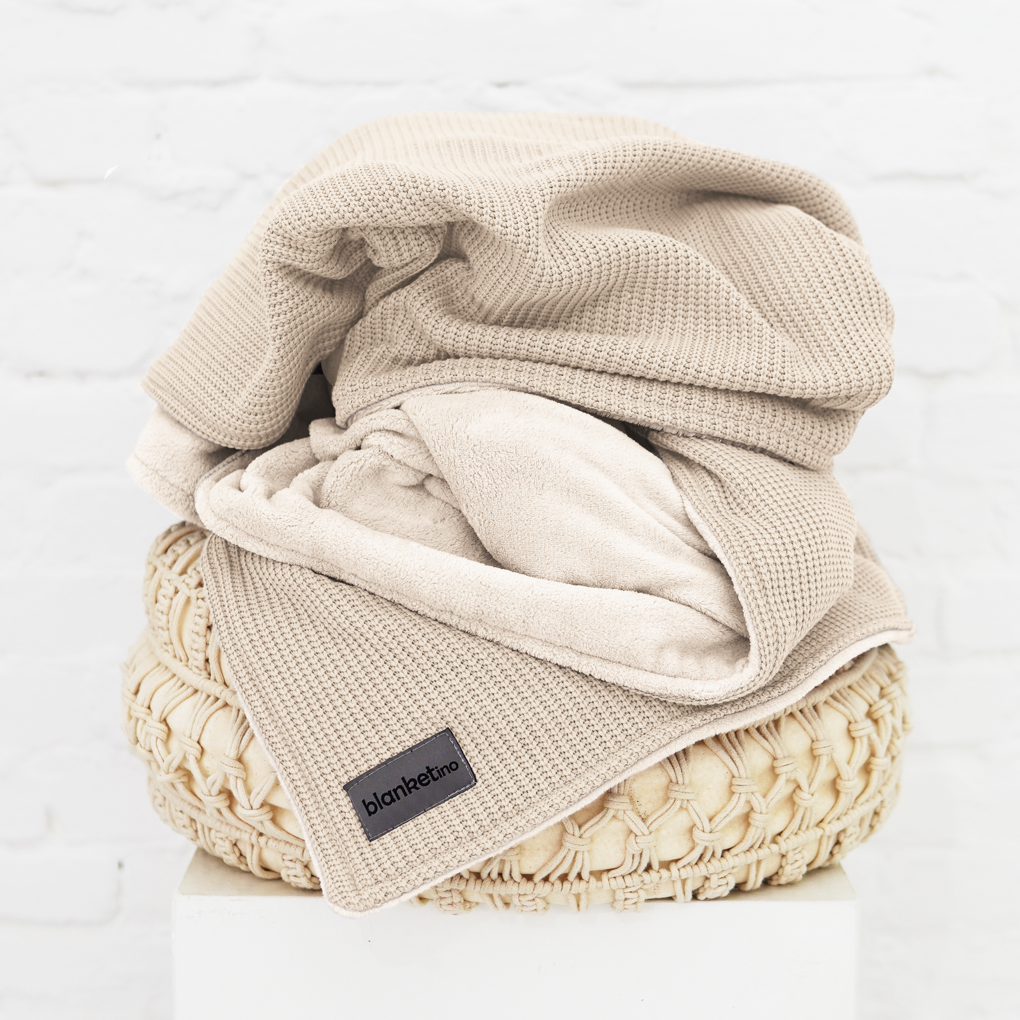 Kuscheldecke mit Baumwollstrick • Creme