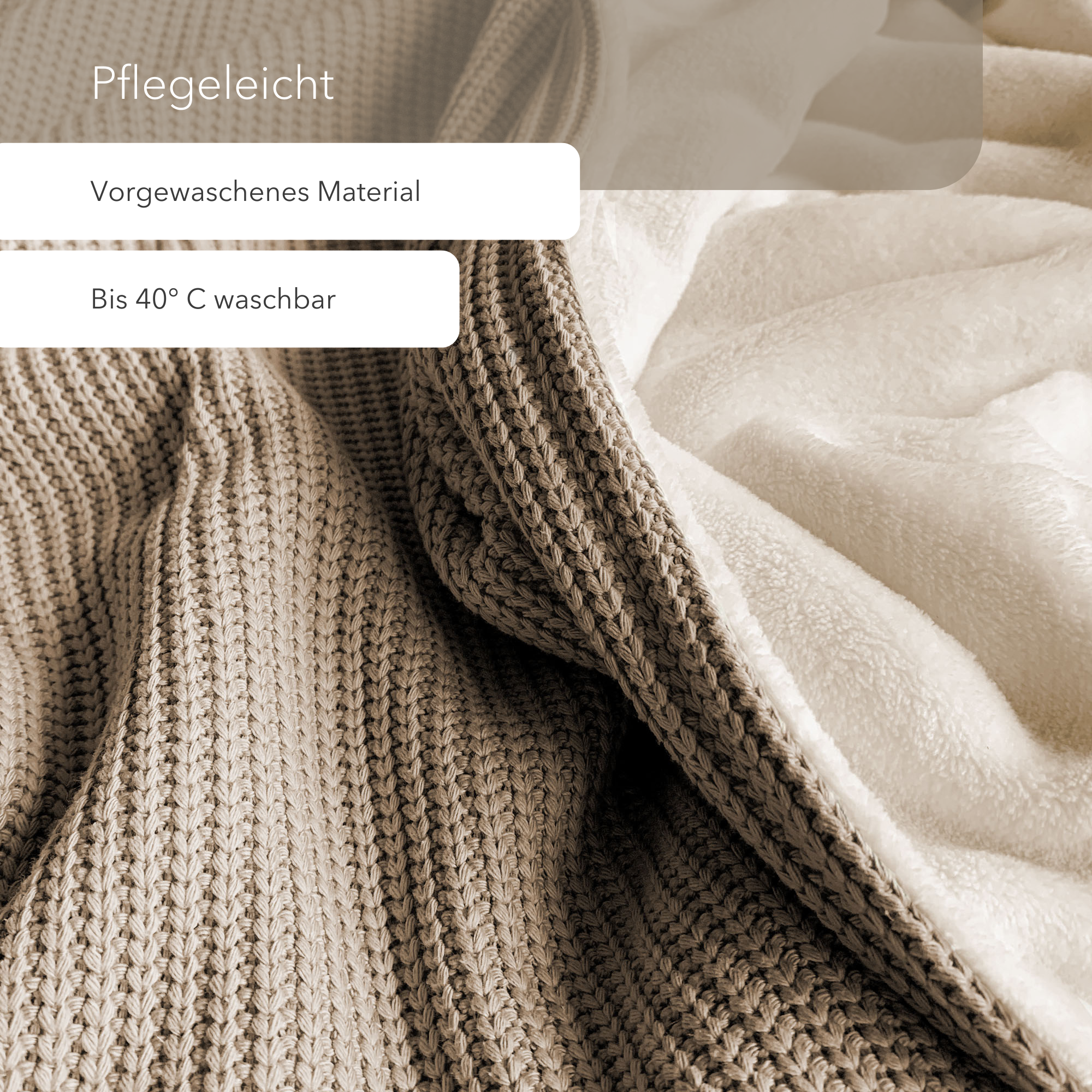 Kuscheldecke mit Baumwollstrick • Mandel-Beige
