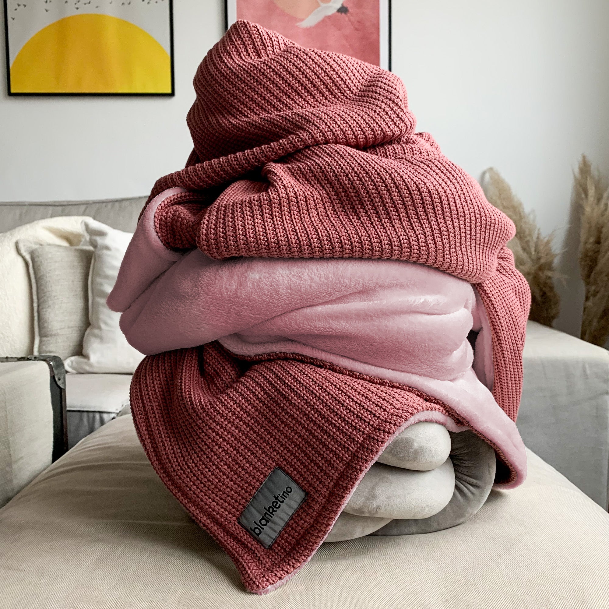Kuscheldecke mit Baumwollstrick • Mauve