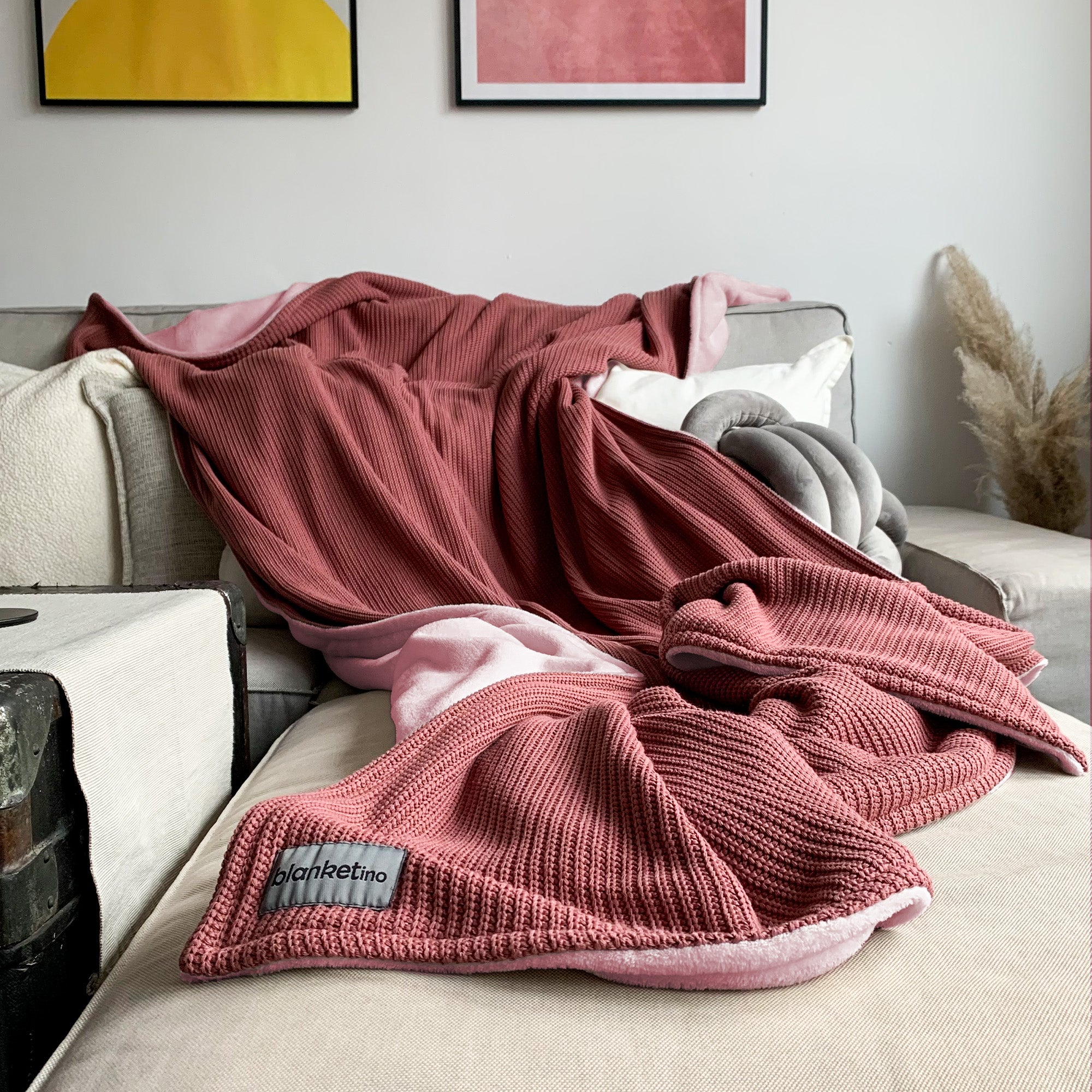 Kuscheldecke mit Baumwollstrick • Mauve