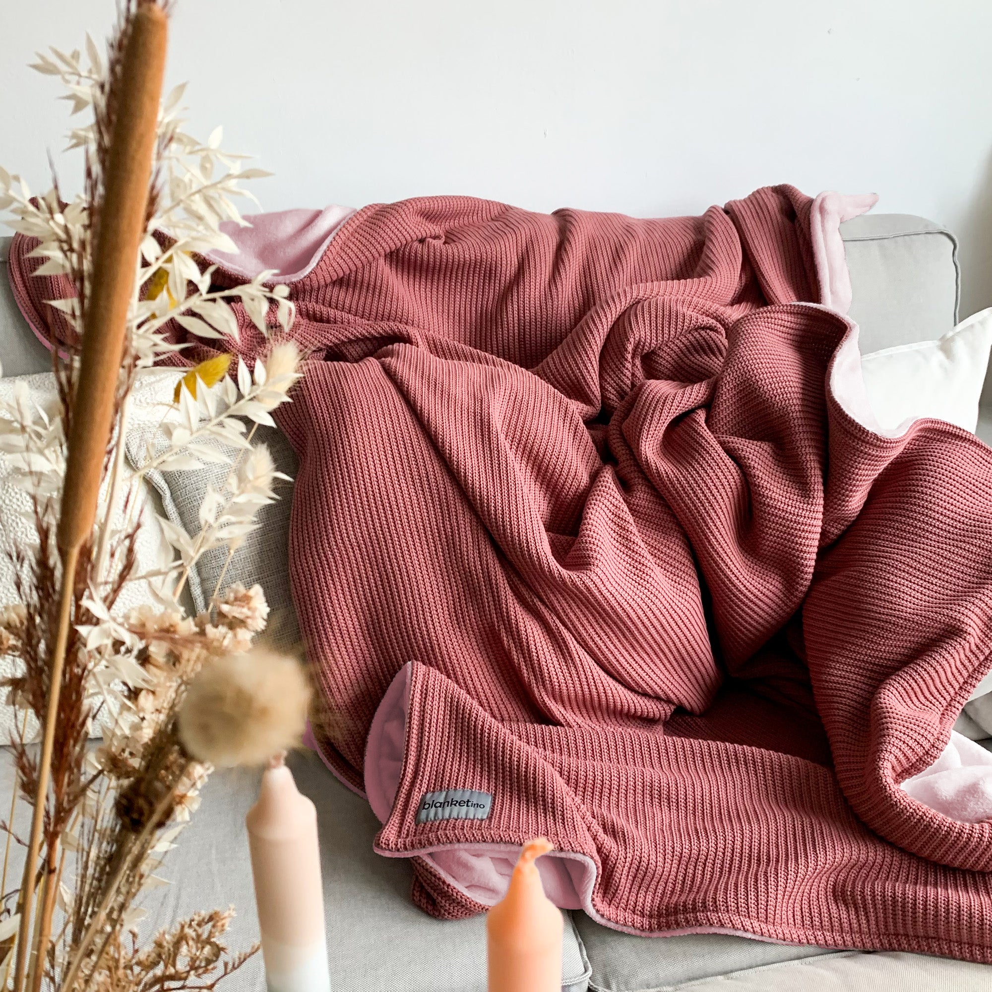 Kuscheldecke mit Baumwollstrick • Mauve