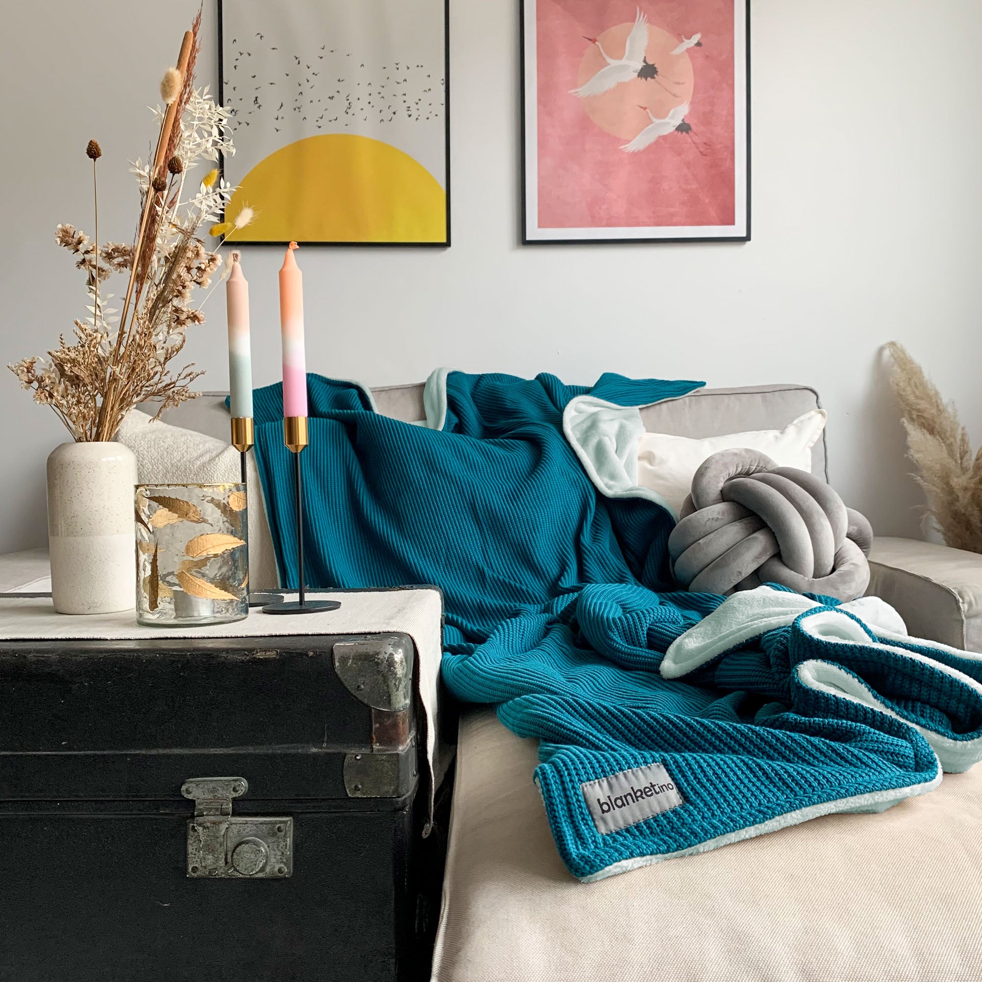 Kuscheldecke • Strick • Petrol/Mint