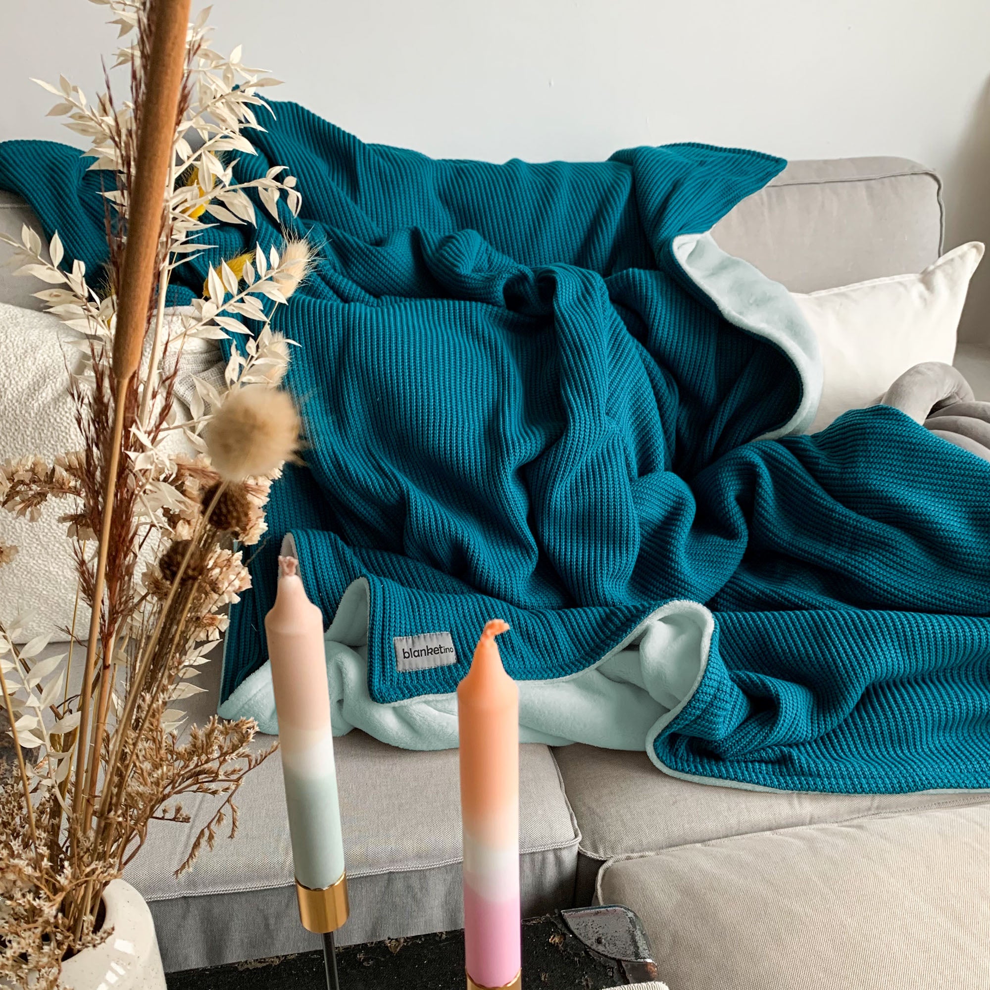 Kuscheldecke • Strick • Petrol/Mint