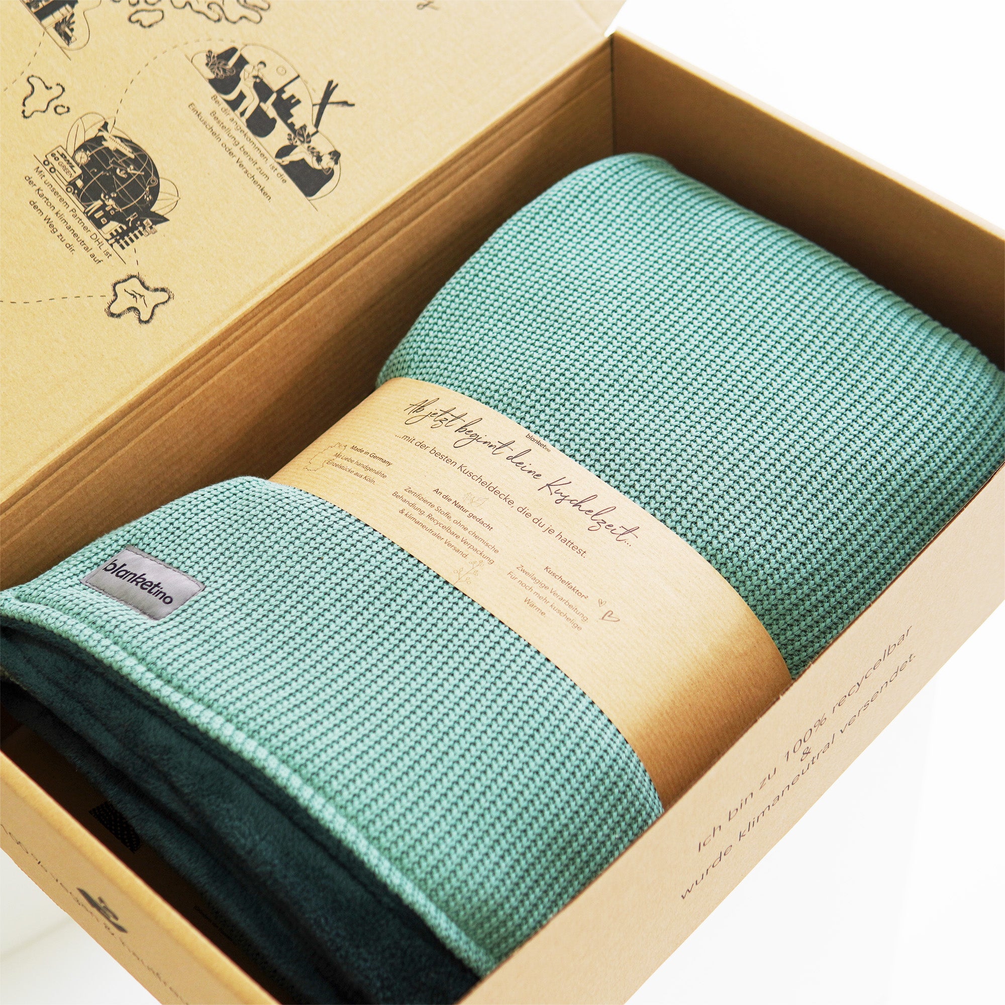 Kuscheldecke mit Baumwollstrick • Seegrün-Smaragdgrün