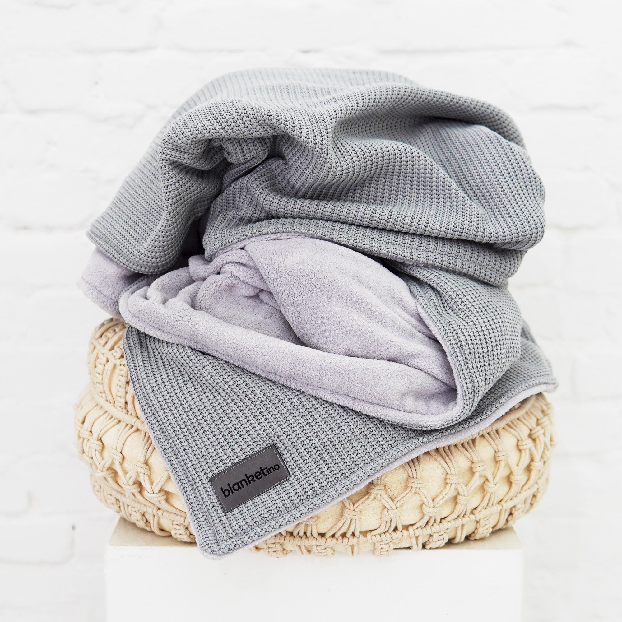 Kuscheldecke mit Baumwollstrick • Grau-Gletschergrau