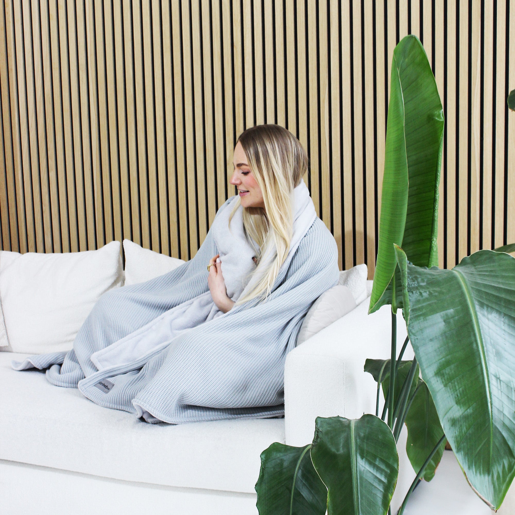 Kuscheldecke mit Baumwollstrick • Grau-Gletschergrau