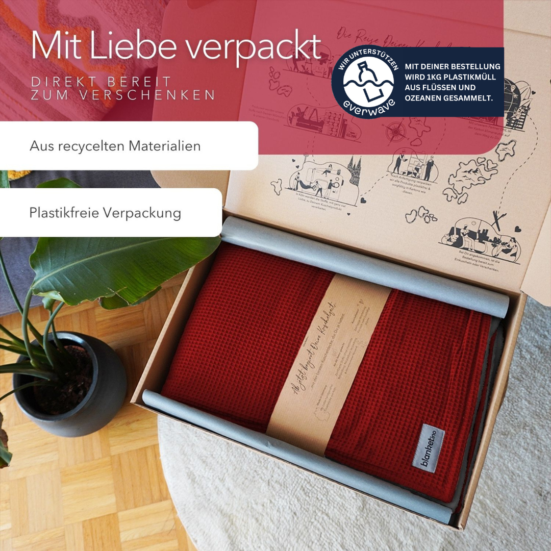 Kuscheldecke mit Ärmeln · Vollkommen · Weinrot · Stahlgrau