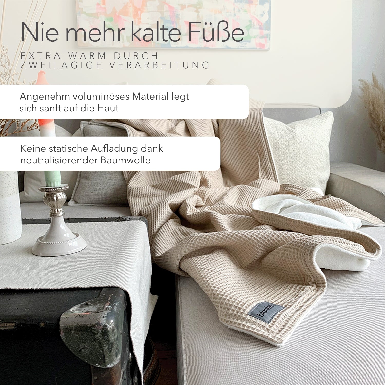 Kuscheldecke "Natur" • 210 x 140 cm • Creme • Sandweiß