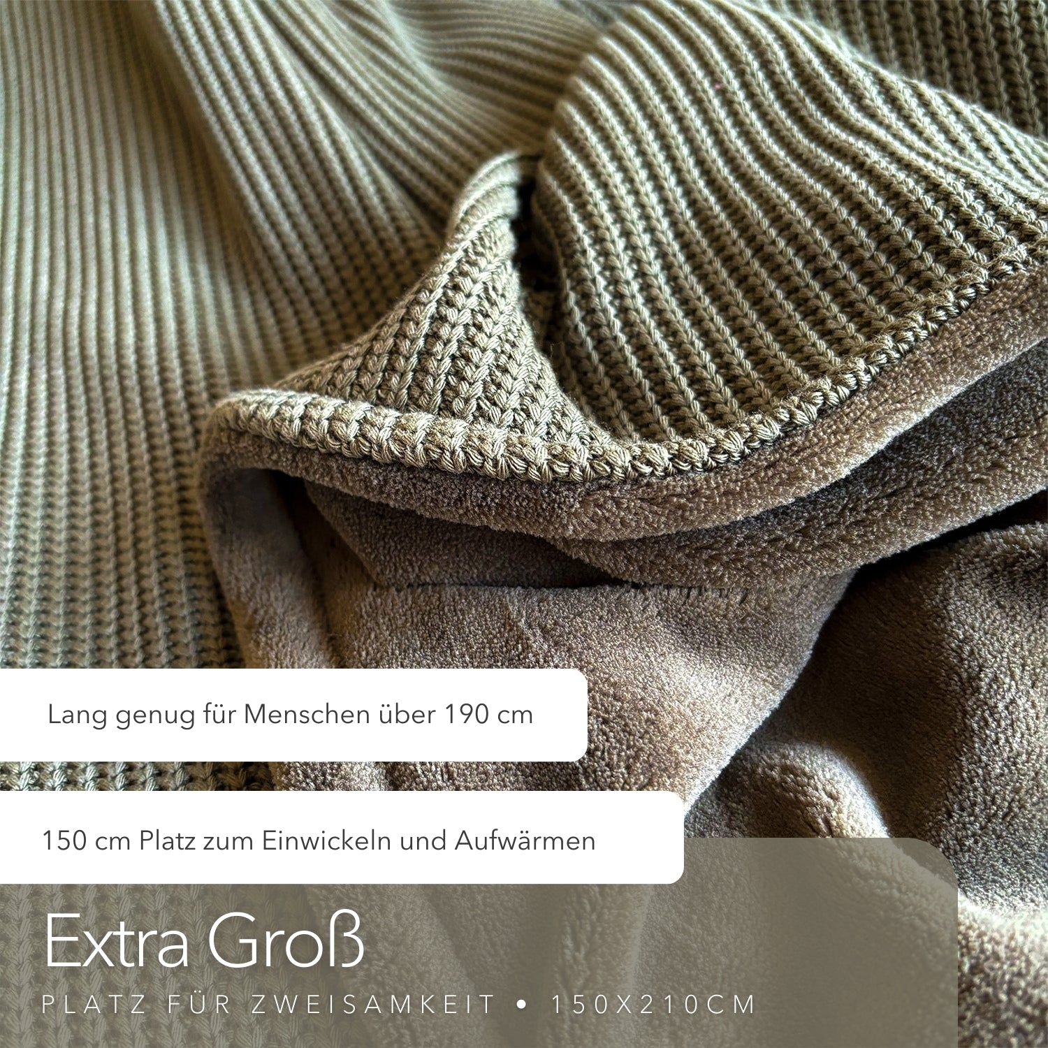 Kuscheldecke mit Baumwollstrick · Dunkelgrün