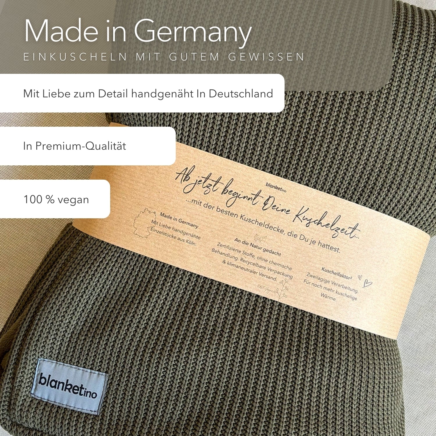 Kuscheldecke mit Baumwollstrick · Dunkelgrün