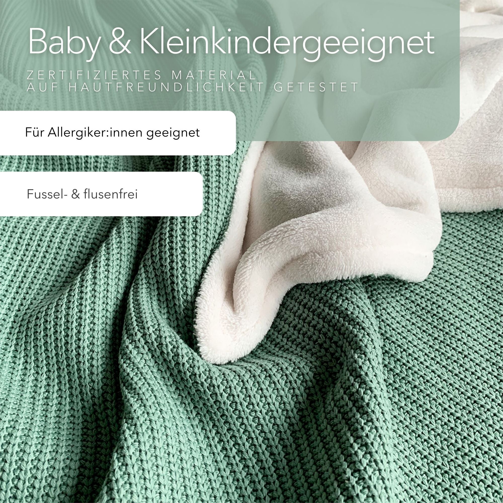 Kuscheldecke mit Baumwollstrick • Seegrün