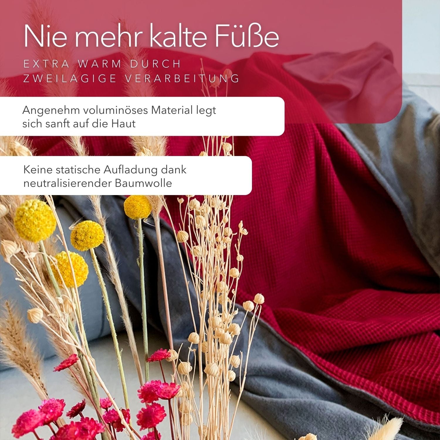 Kuscheldecke "Vollkommen" Weinrot · Stahlgrau