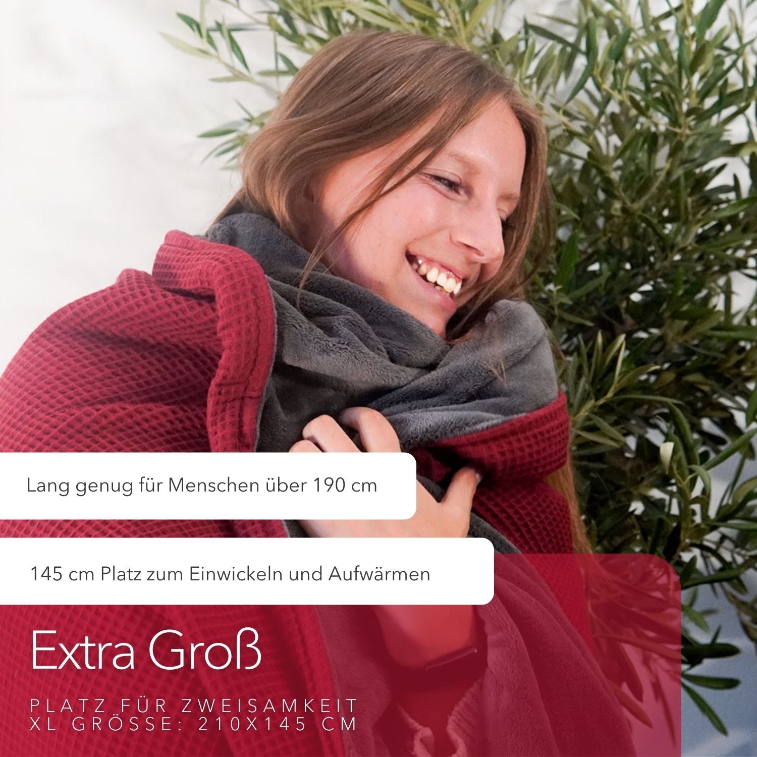 Kuscheldecke "Vollkommen" Weinrot · Stahlgrau