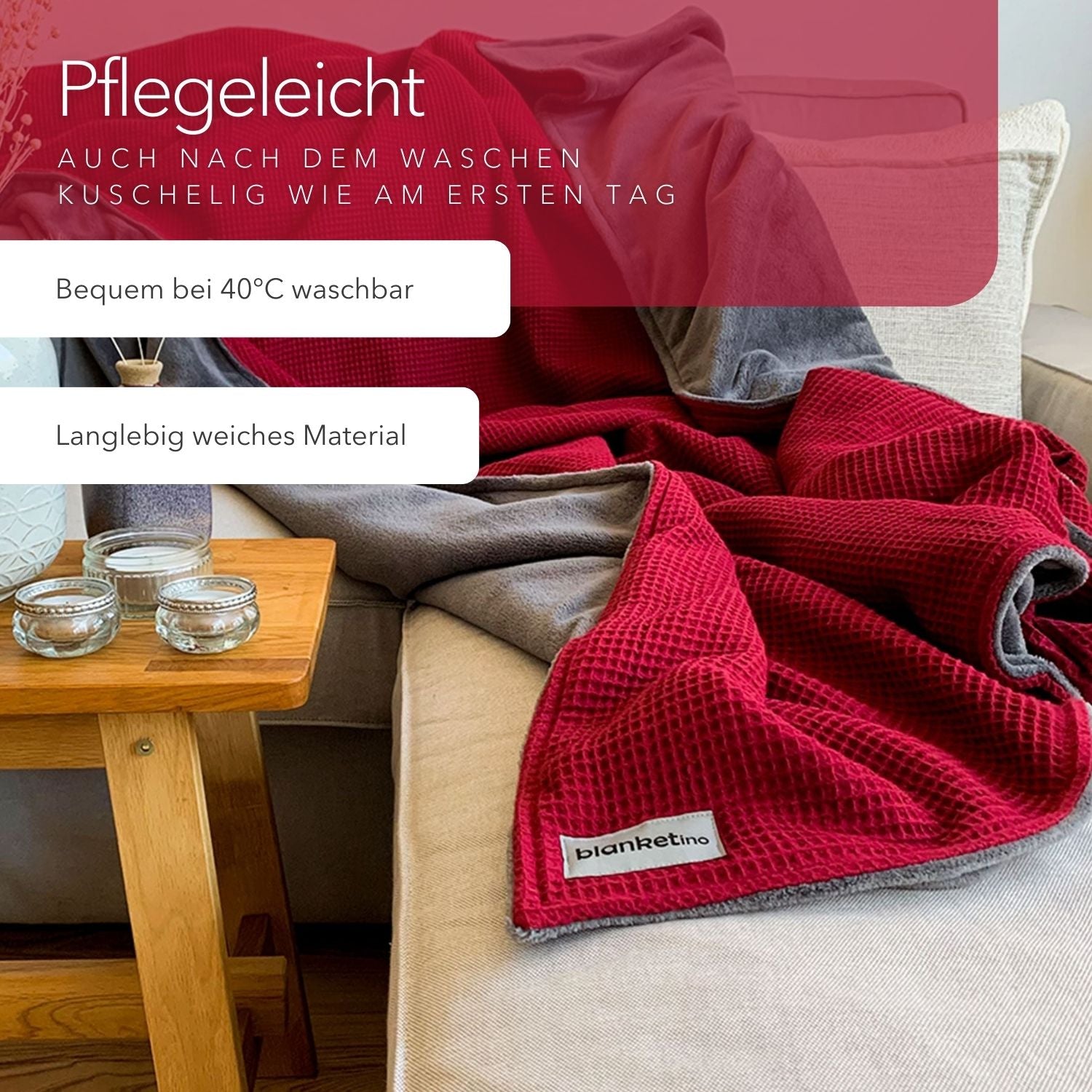 Kuscheldecke "Vollkommen" Weinrot · Stahlgrau