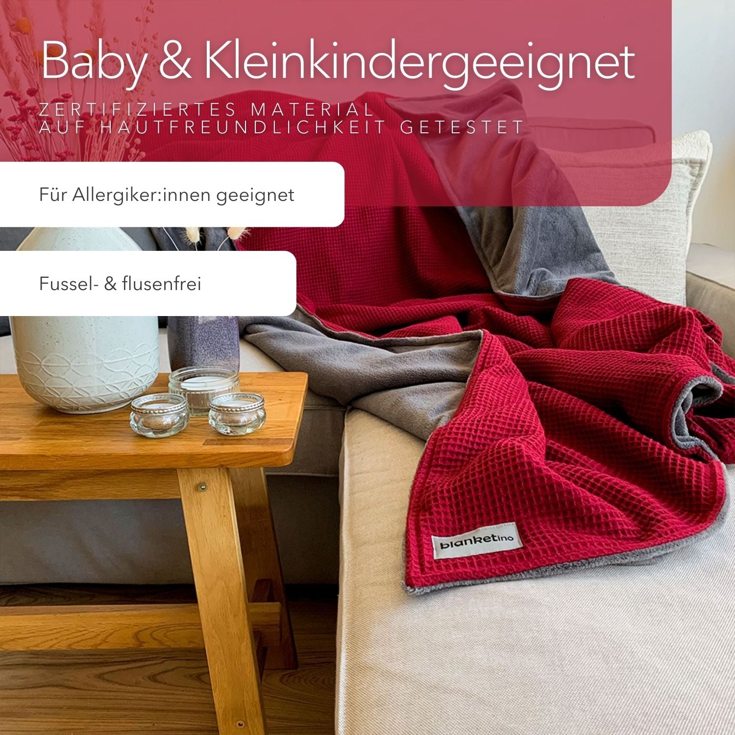 Kuscheldecke "Vollkommen" Weinrot · Stahlgrau