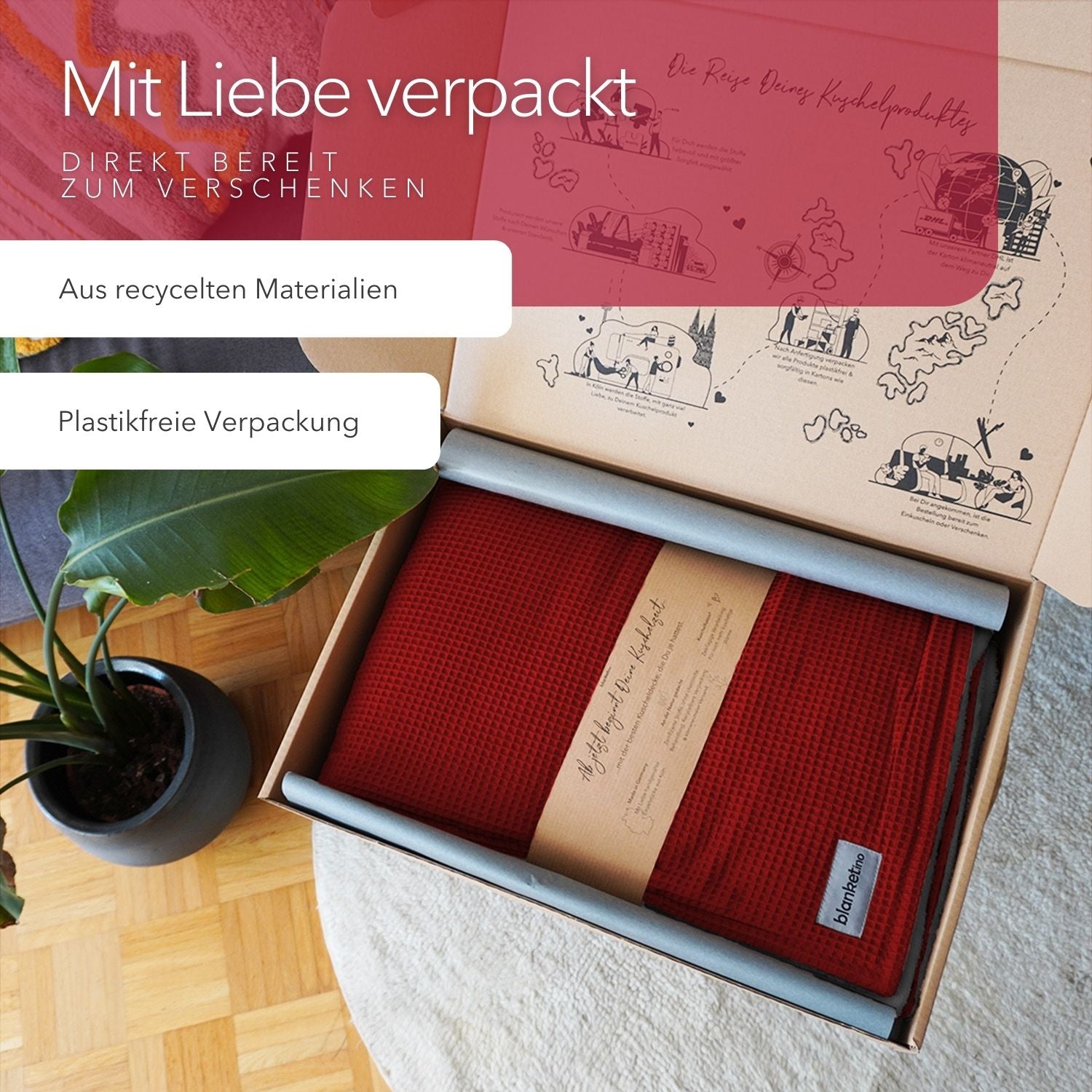 Kuscheldecke "Vollkommen" Weinrot · Stahlgrau