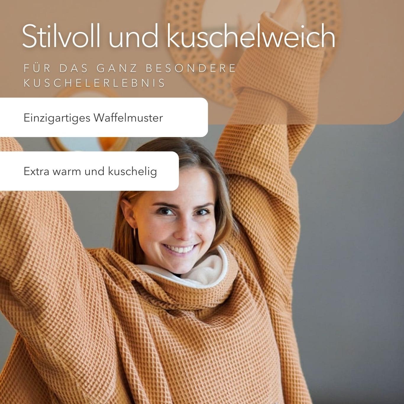 Kuscheldecke mit Ärmeln • Vollkommen • Kamel • Sandweiß