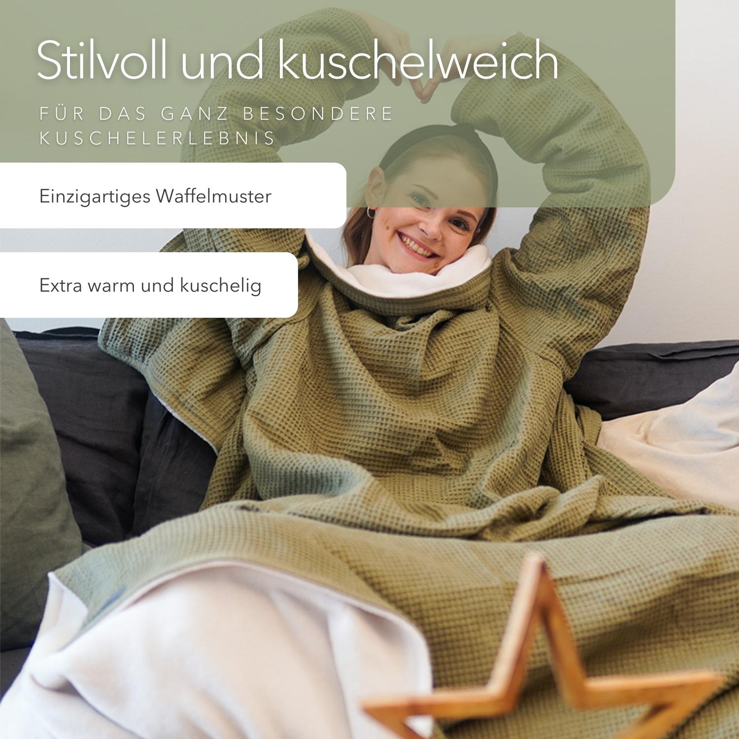 Kuscheldecke mit Ärmeln · Vollkommen · Oliv · Sandweiß