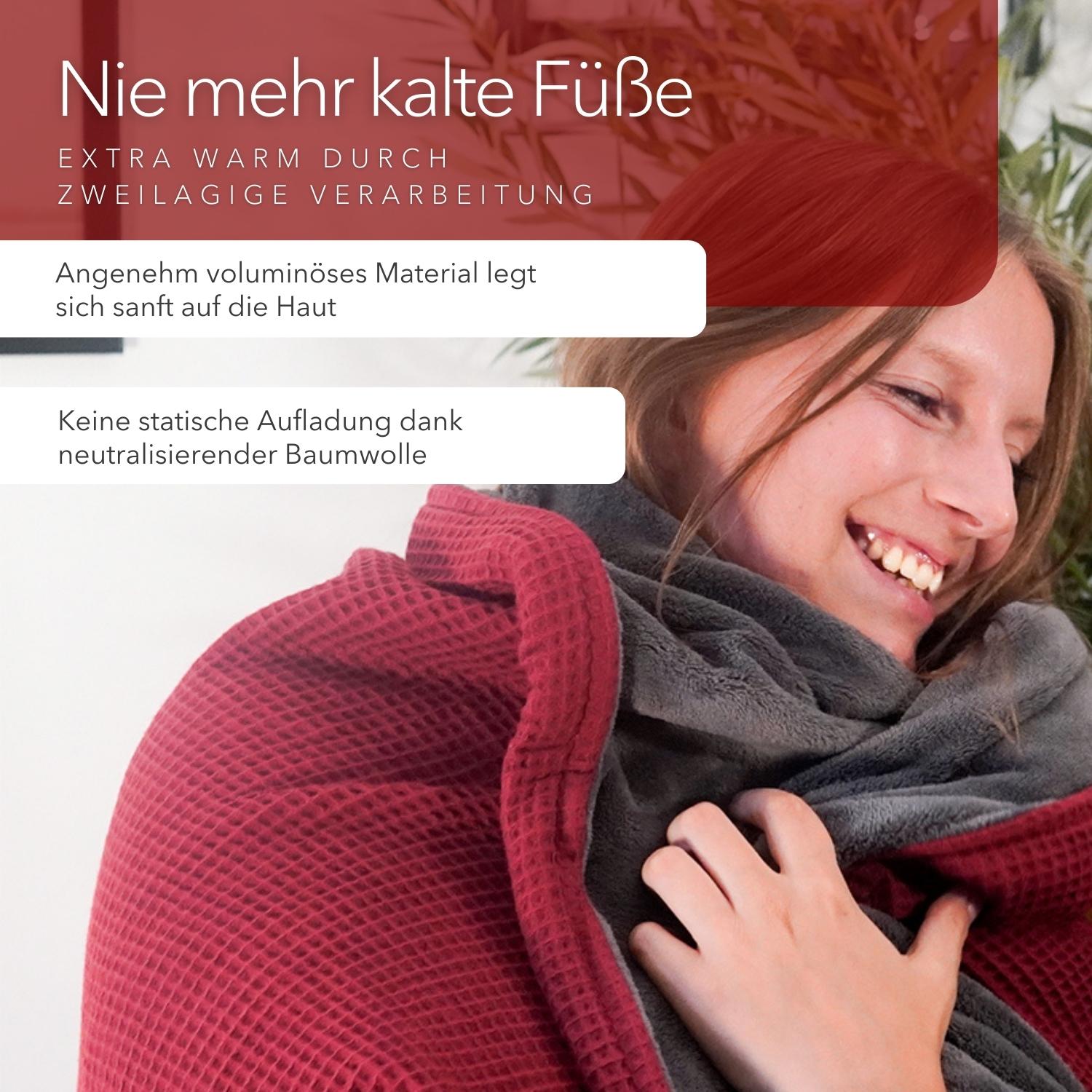 Kuscheldecke mit Ärmeln · Vollkommen · Weinrot · Stahlgrau