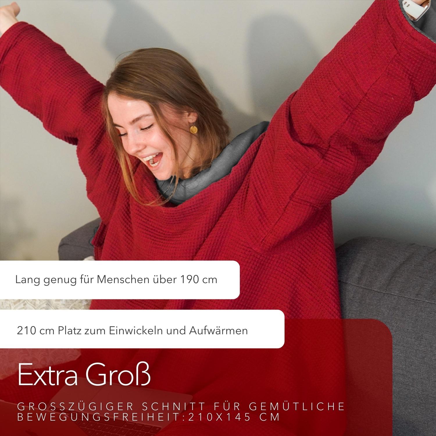 Kuscheldecke mit Ärmeln · Vollkommen · Weinrot · Stahlgrau