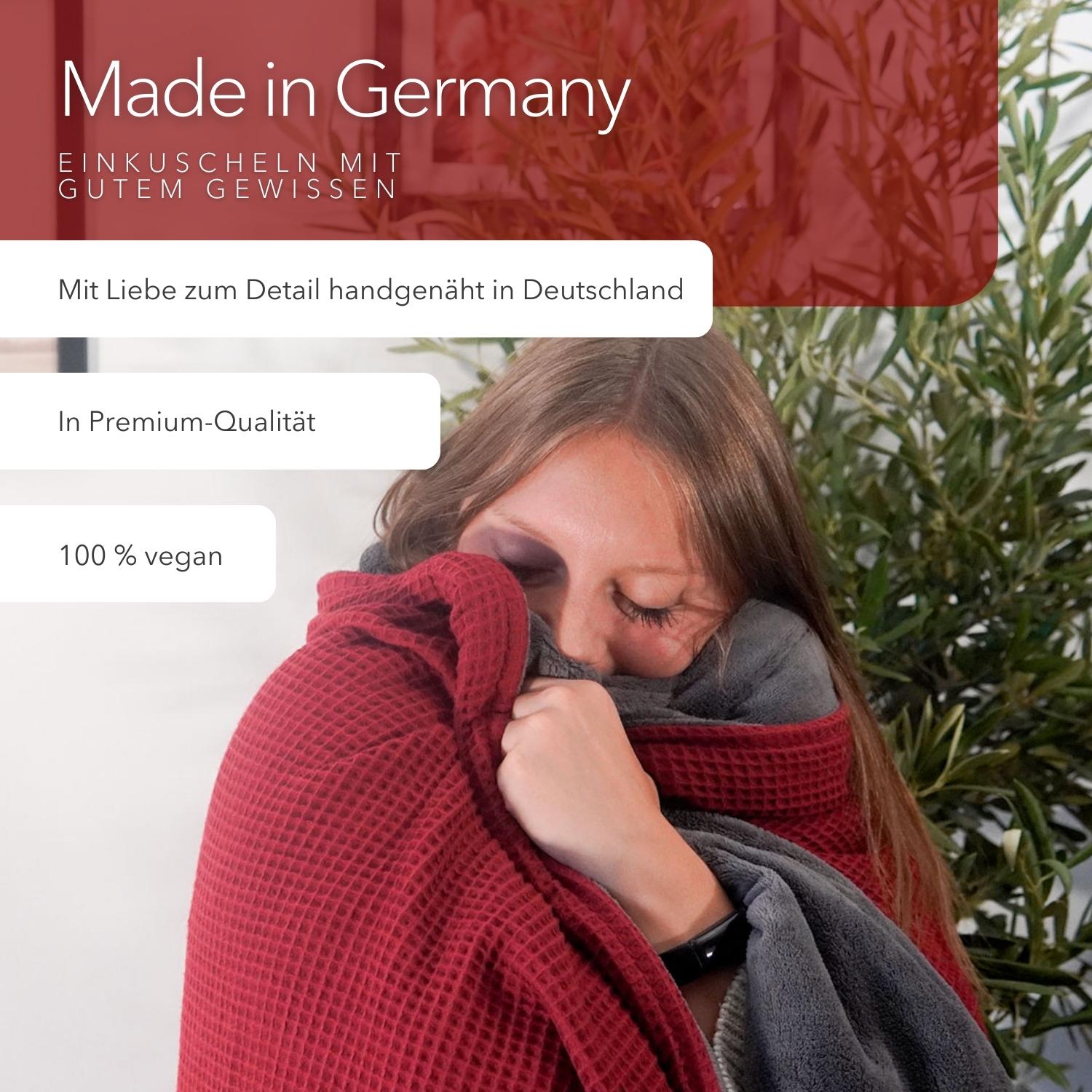 Kuscheldecke mit Ärmeln · Vollkommen · Weinrot · Stahlgrau