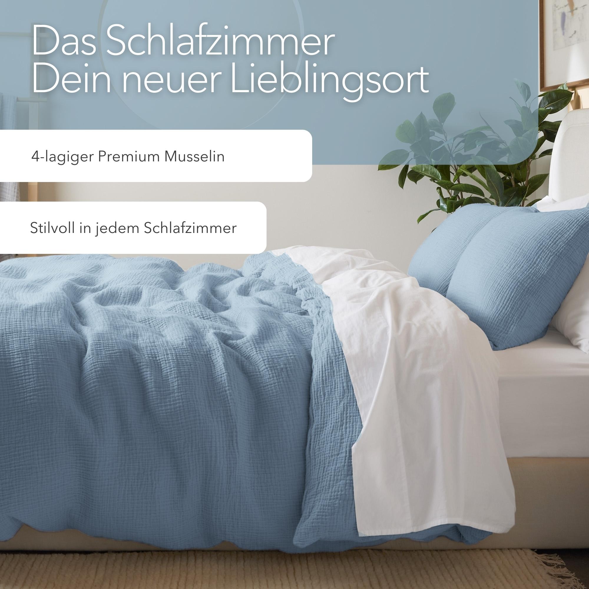 Musselin Bettwäsche Set • Morgenblau