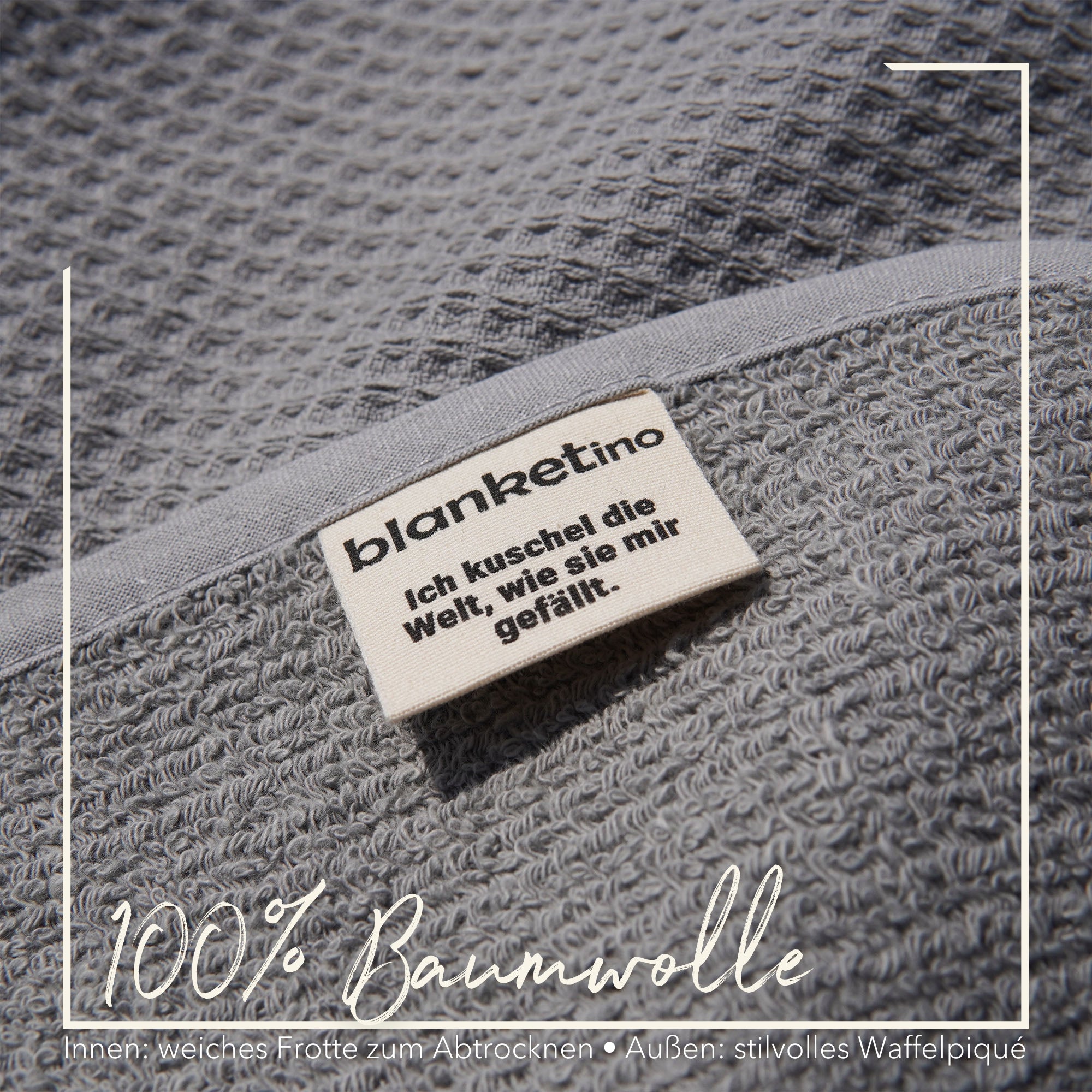 Poncho für Strand und Sauna • Steingrau • mit blauem Akzent