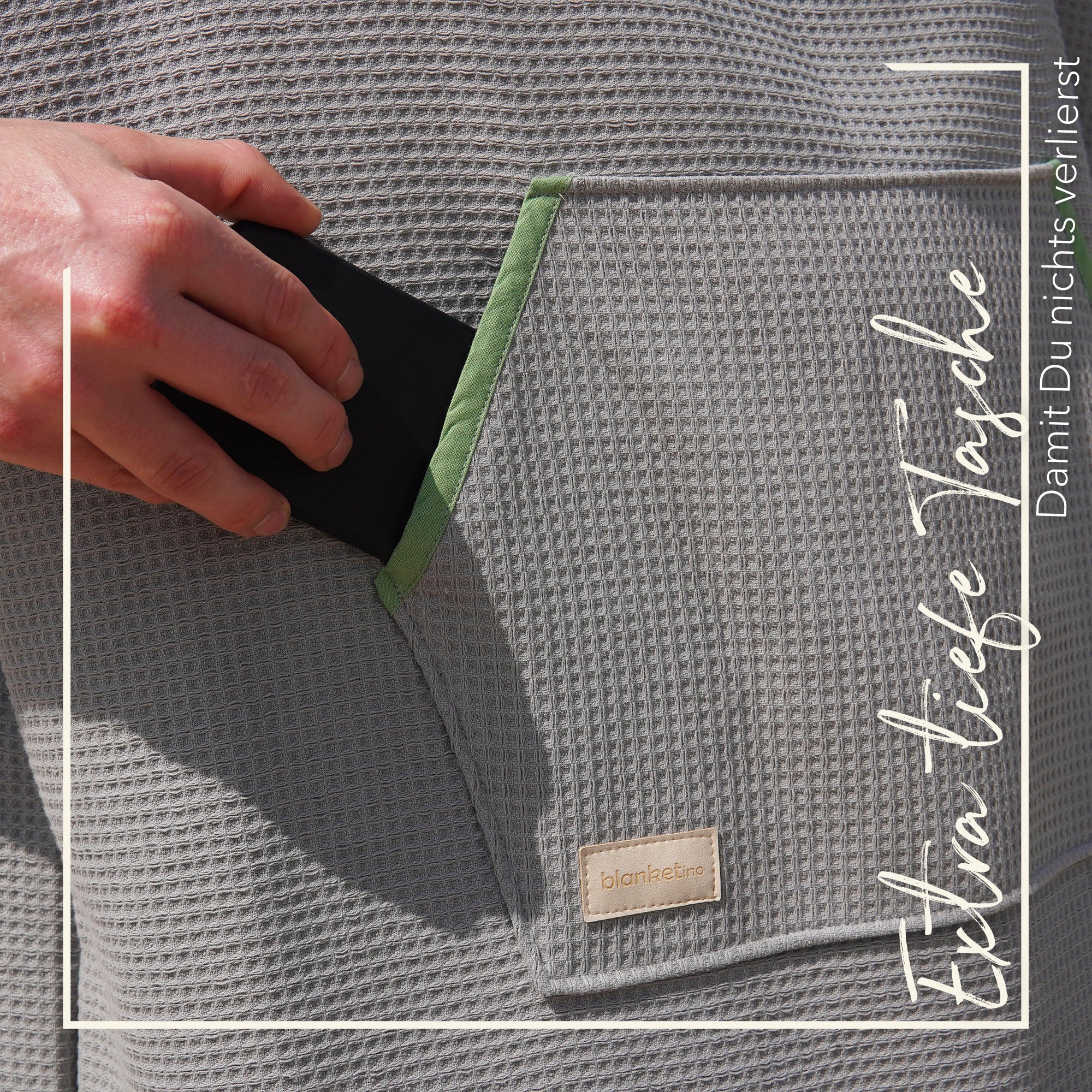 Poncho für Strand und Sauna • Steingrau • mit grünem Akzent