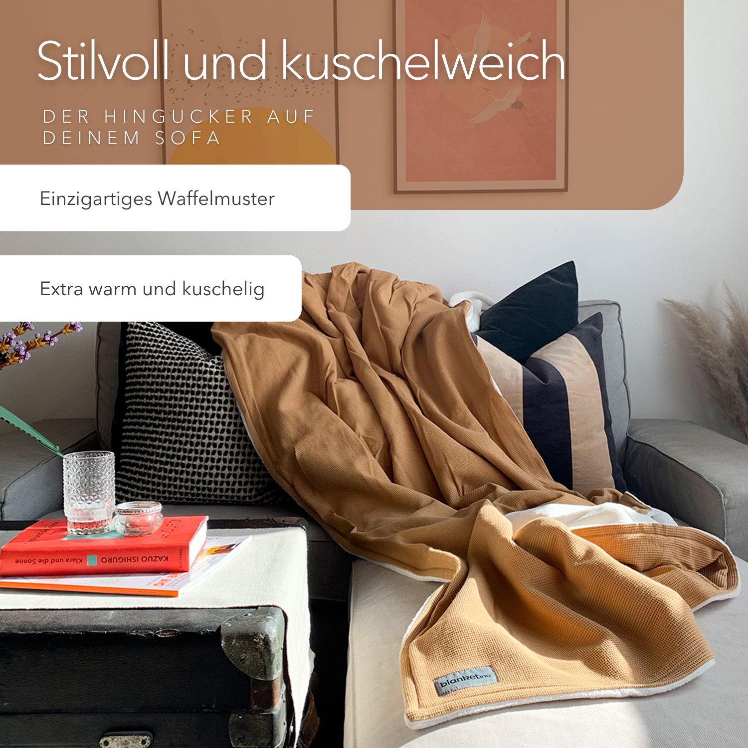 Kuscheldecke • Mini Waffel • 145 x 210 cm • Kamel • Sandweiß