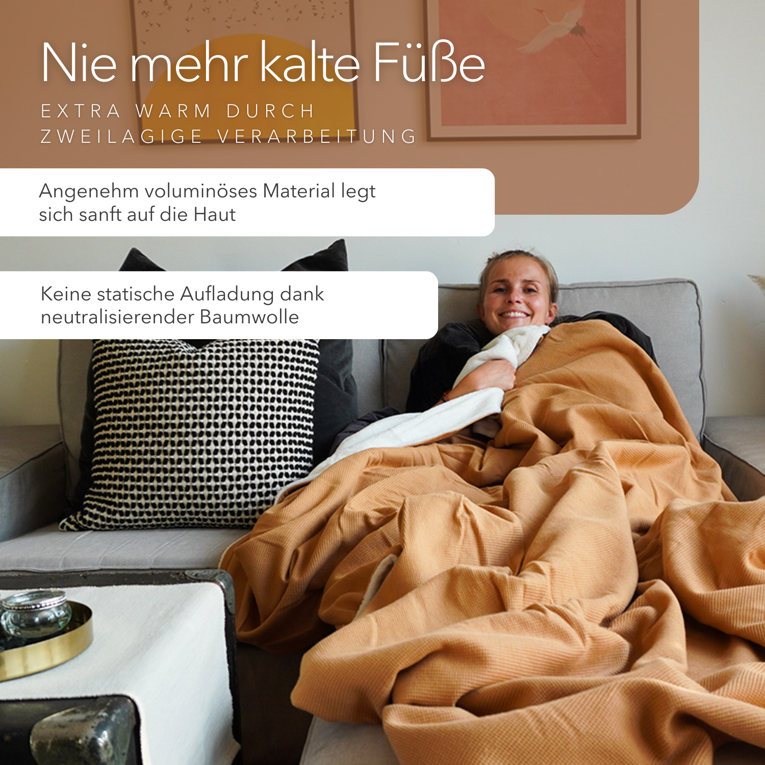 Kuscheldecke • Mini Waffel • 145 x 210 cm • Kamel • Sandweiß
