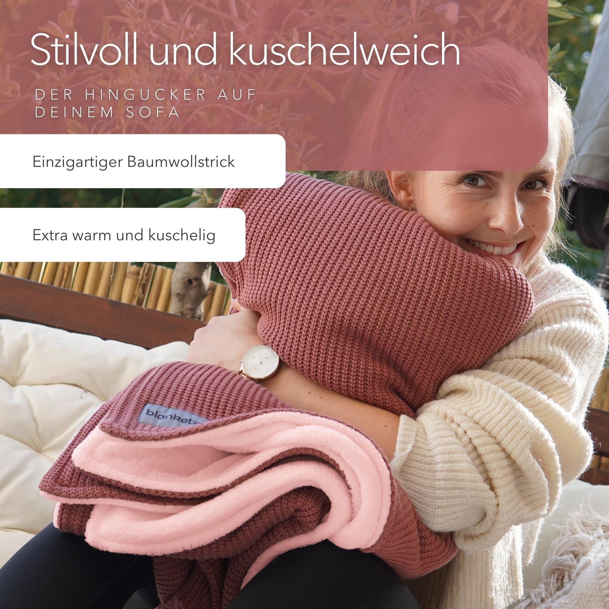 Kuscheldecke mit Baumwollstrick • Mauve
