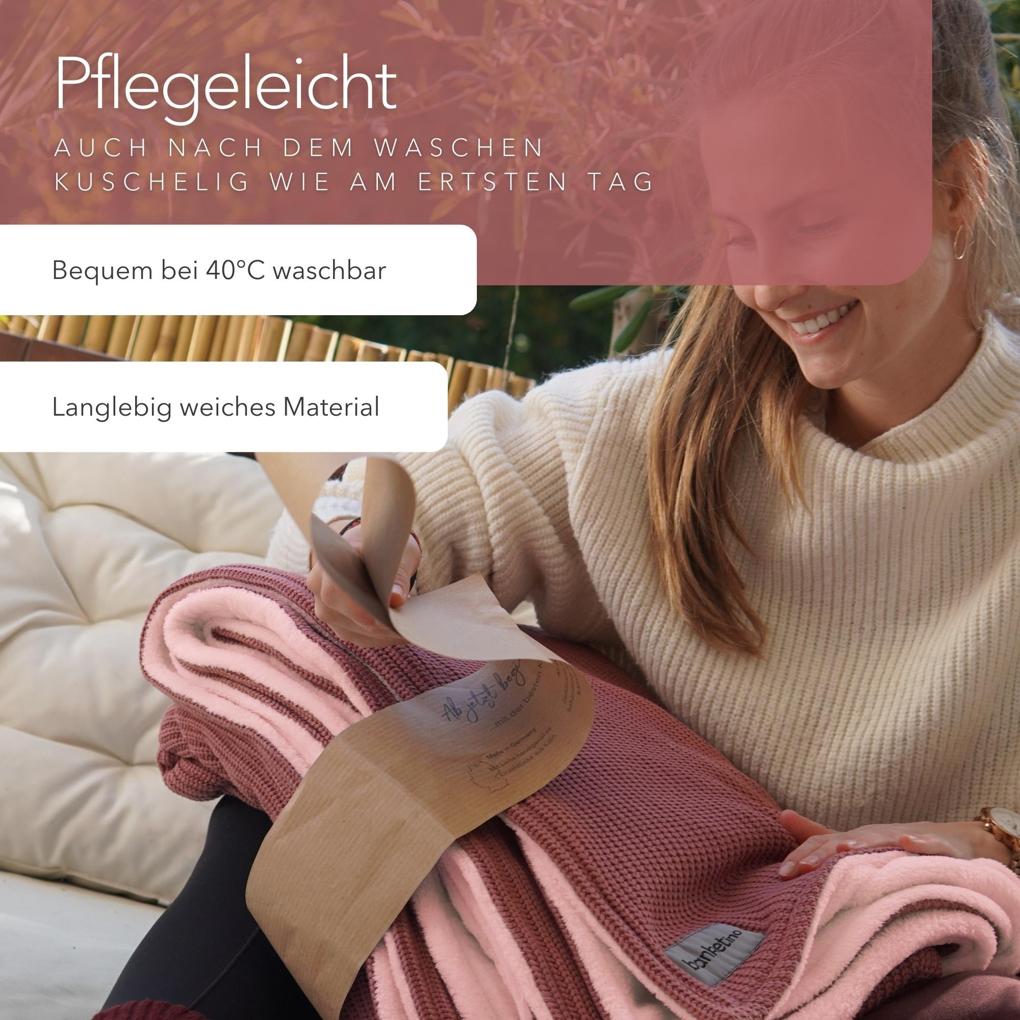 Kuscheldecke mit Baumwollstrick • Mauve