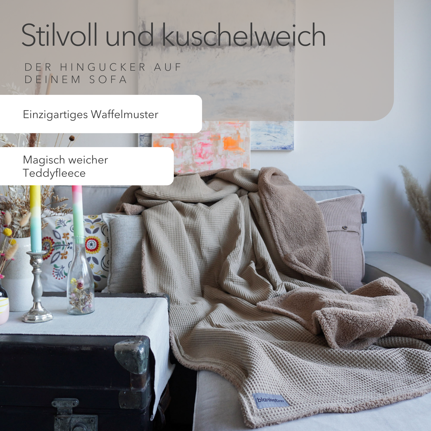 Kuscheldecke mit Teddy-Fleece • Latte Macchiato • Beige • 145 x 210 cm