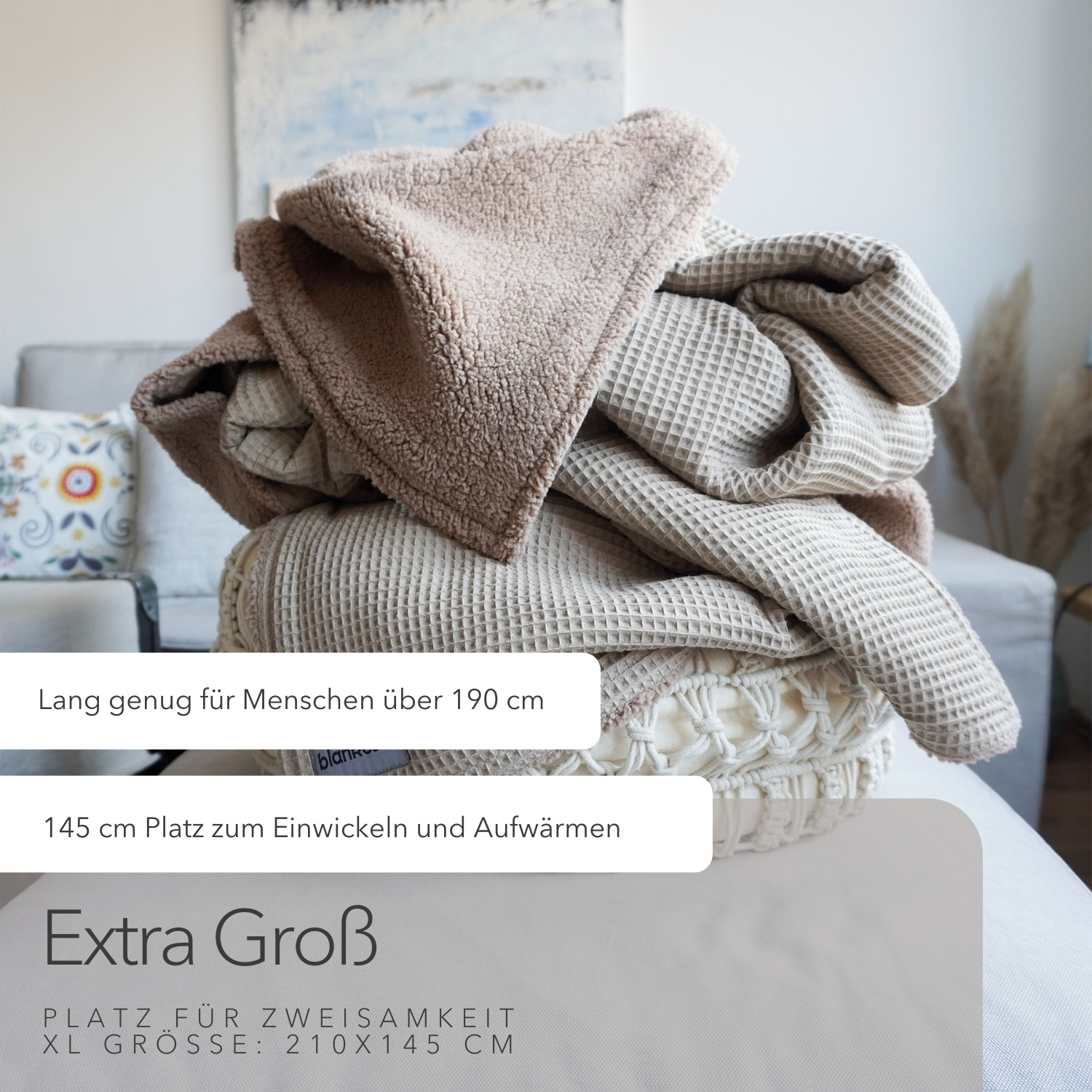 Kuscheldecke mit Teddy-Fleece • Latte Macchiato • Beige • 145 x 210 cm