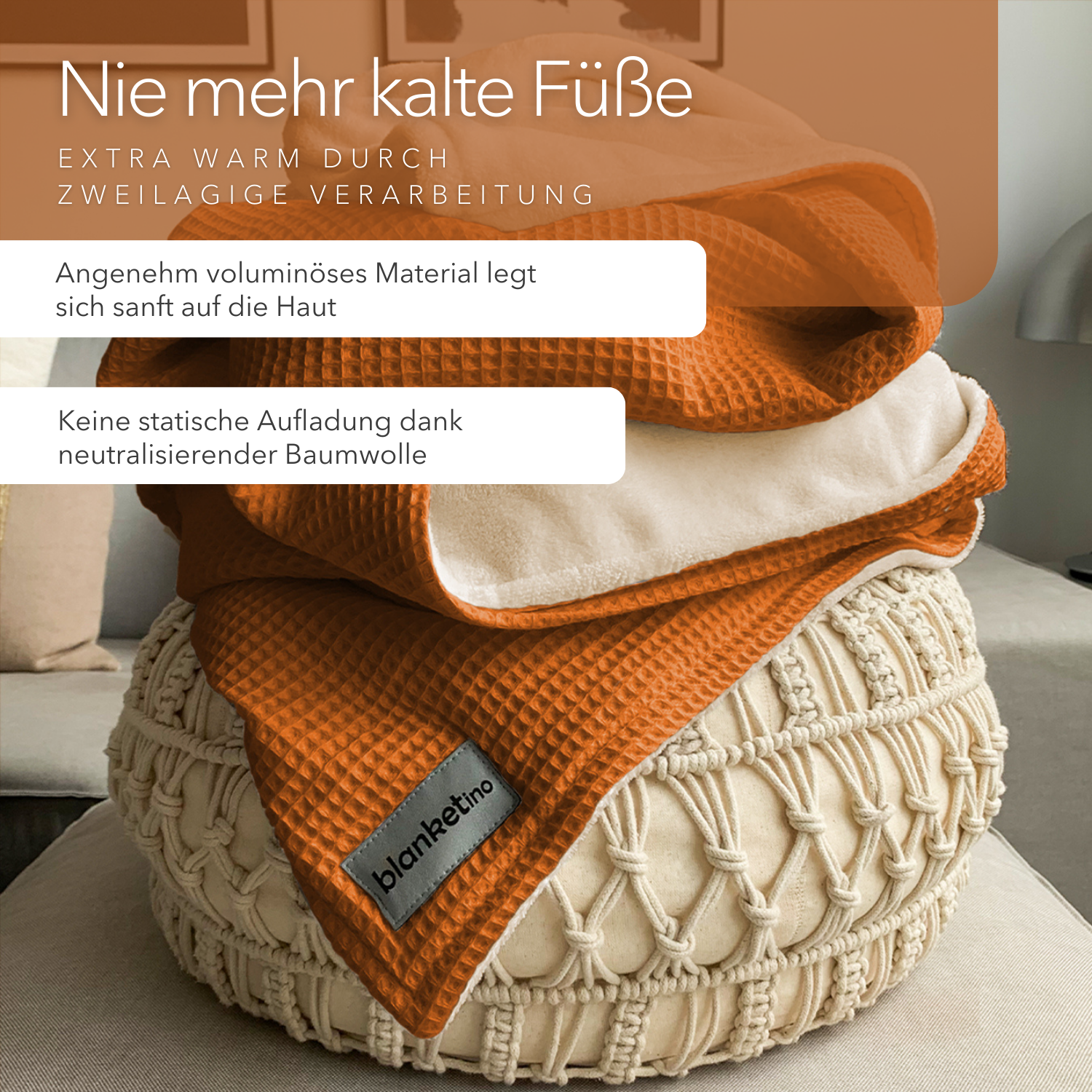 Kuscheldecke "Vollkommen" Cognac · Beige