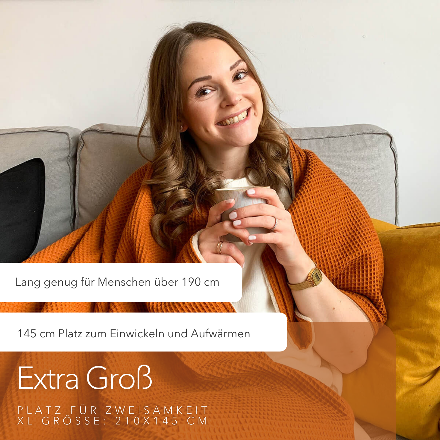 Kuscheldecke "Vollkommen" Cognac · Beige
