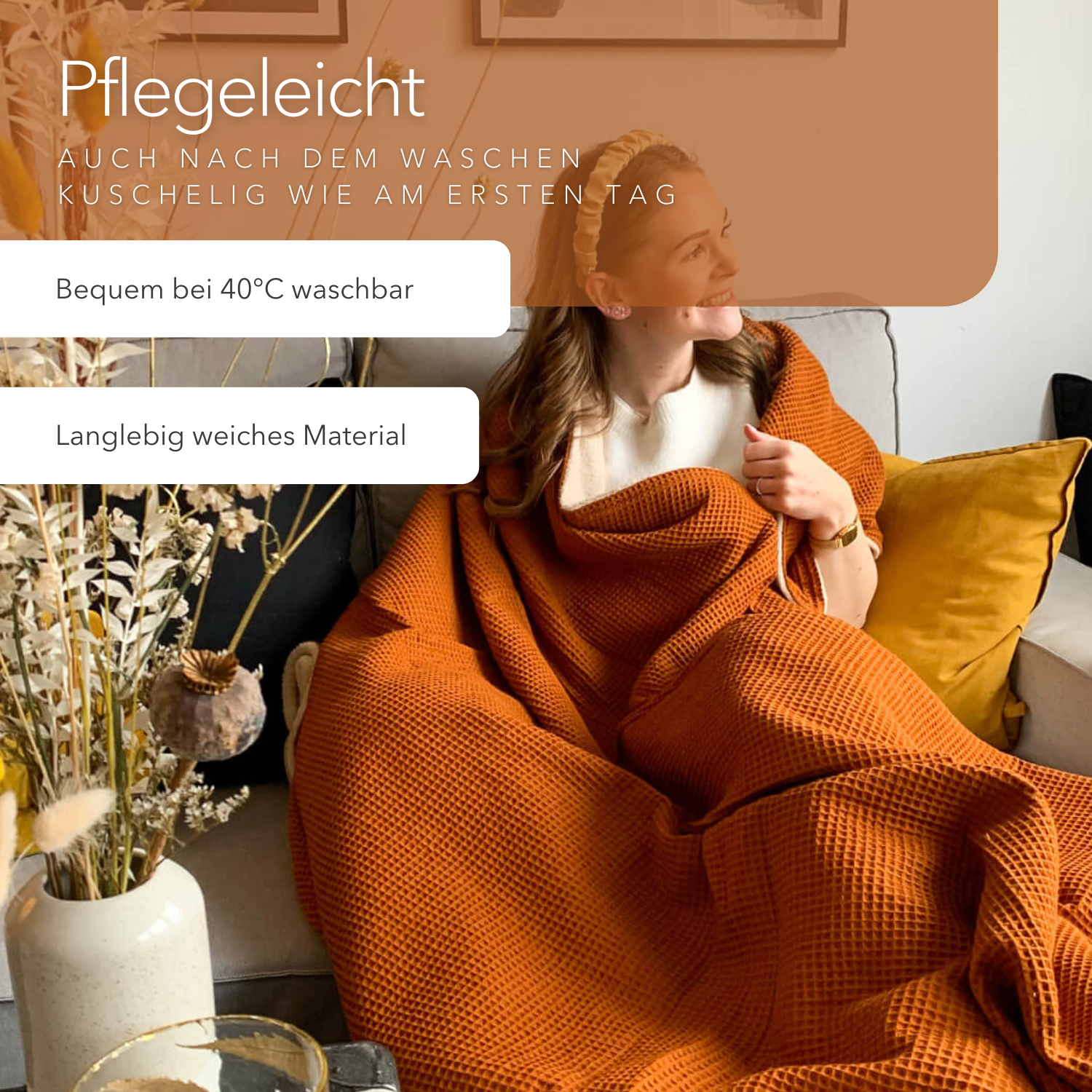 Kuscheldecke "Vollkommen" Cognac · Beige