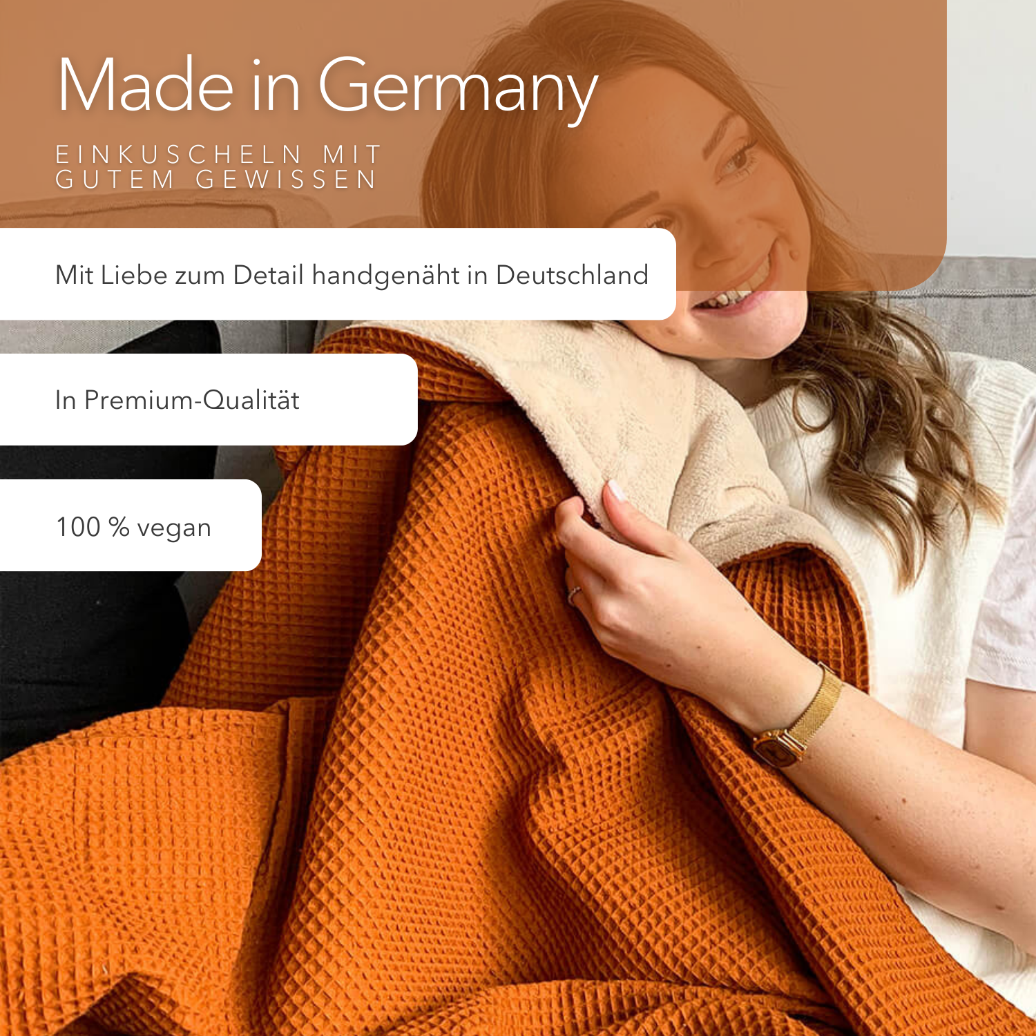 Kuscheldecke "Vollkommen" Cognac · Beige
