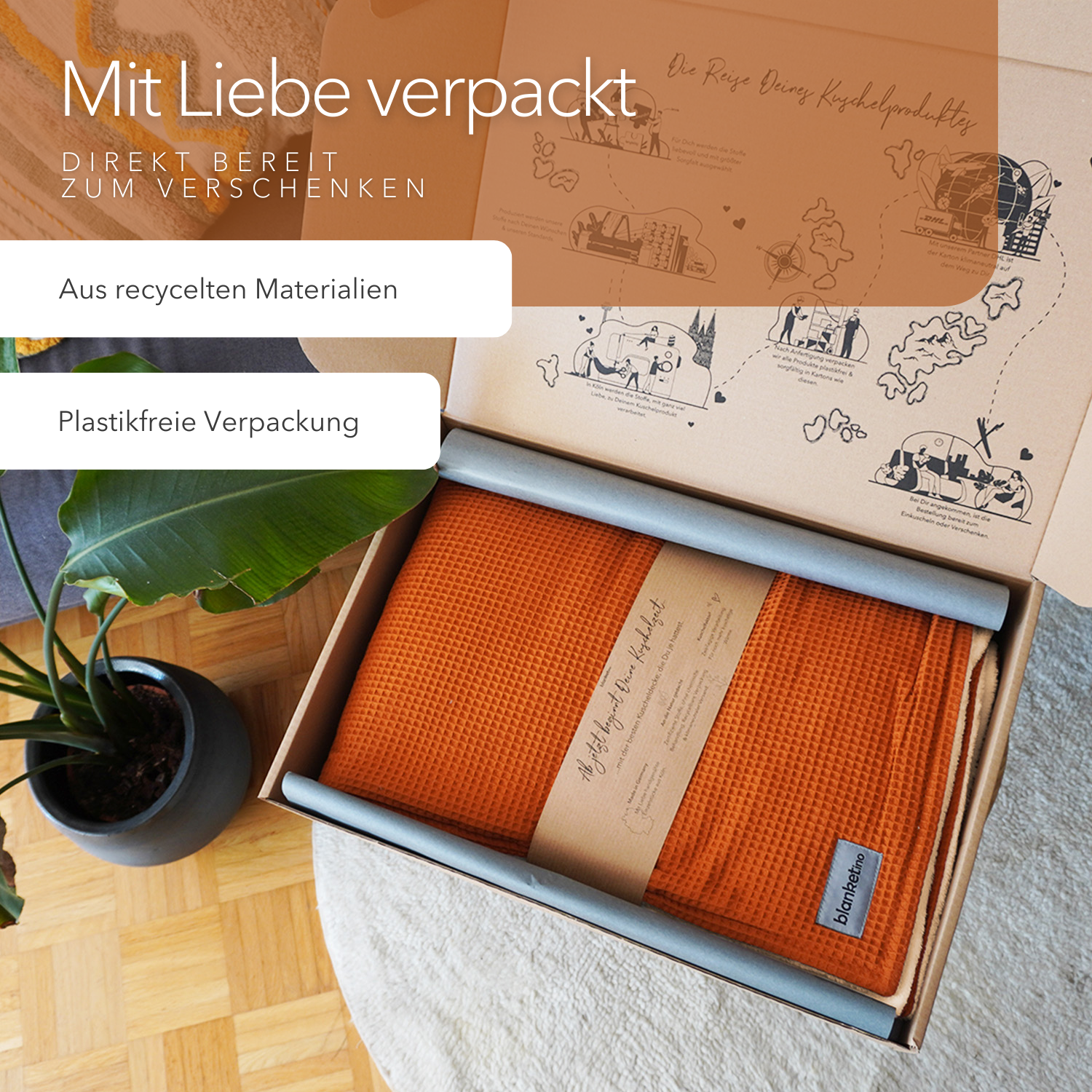 Kuscheldecke "Vollkommen" Cognac · Beige