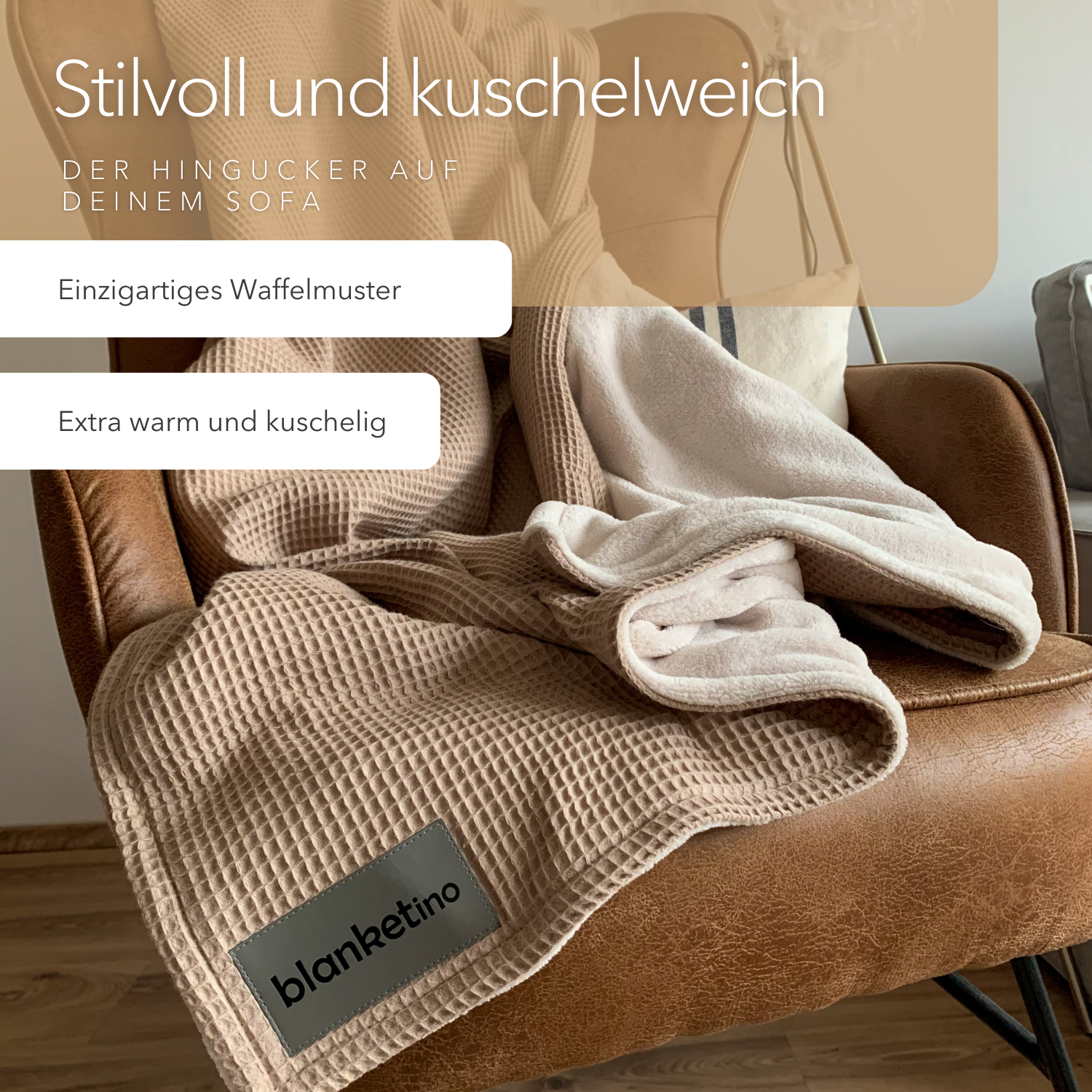 Kuscheldecke "Vollkommen" Latte Macchiato · Sandweiß