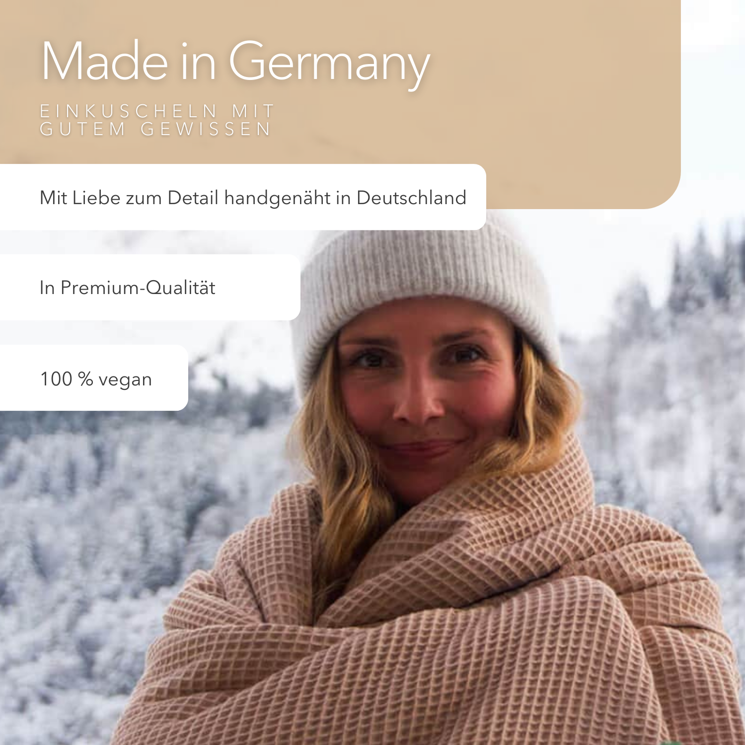 Kuscheldecke "Vollkommen" Latte Macchiato · Sandweiß