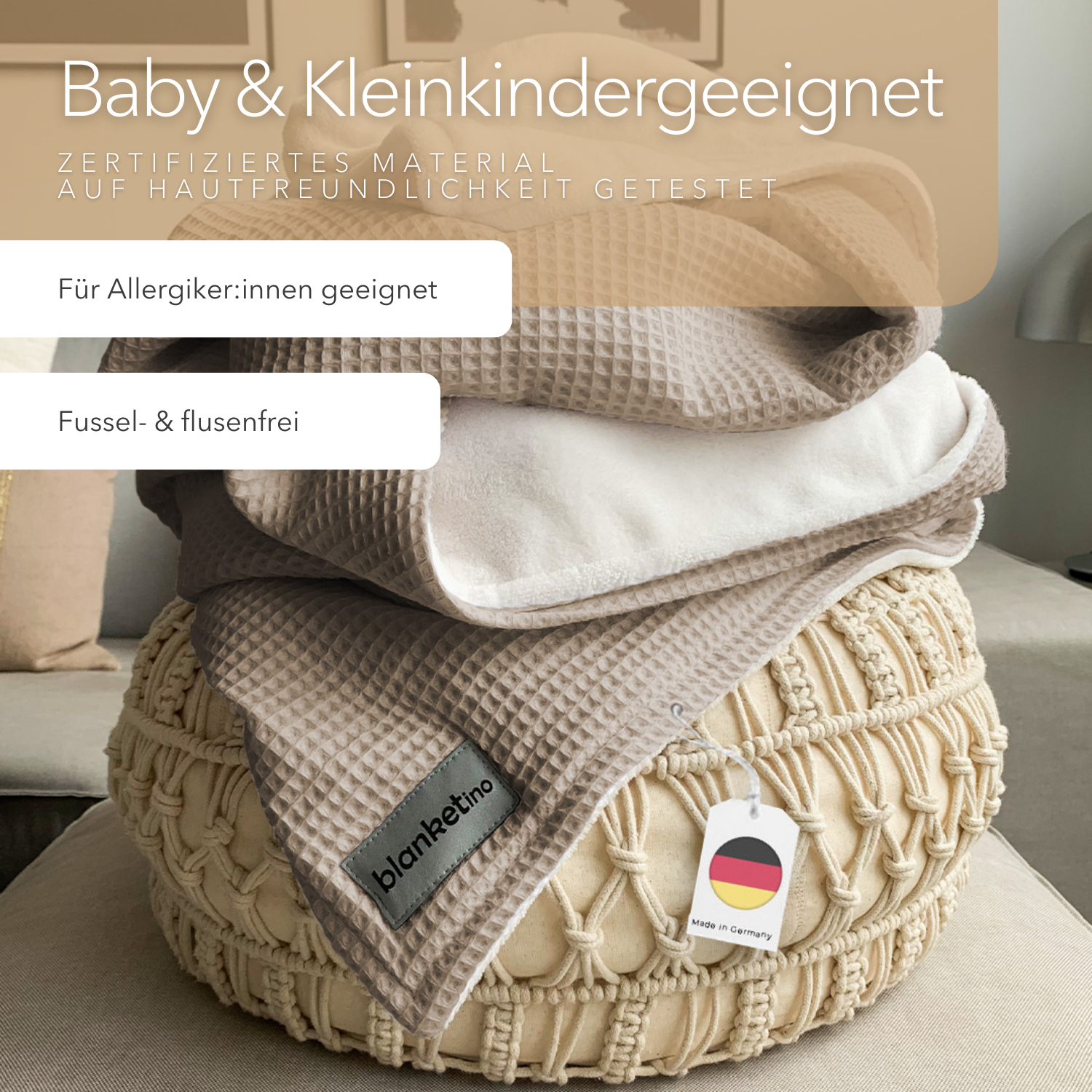 Kuscheldecke "Vollkommen" Latte Macchiato · Sandweiß